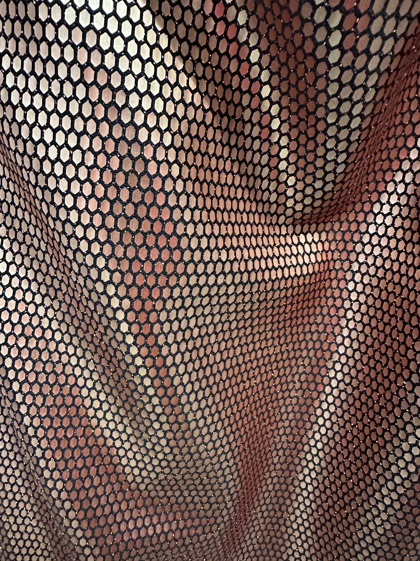 Honeycomb sequins design Rose Gold on metallic nylon spandex 2-way stretch
