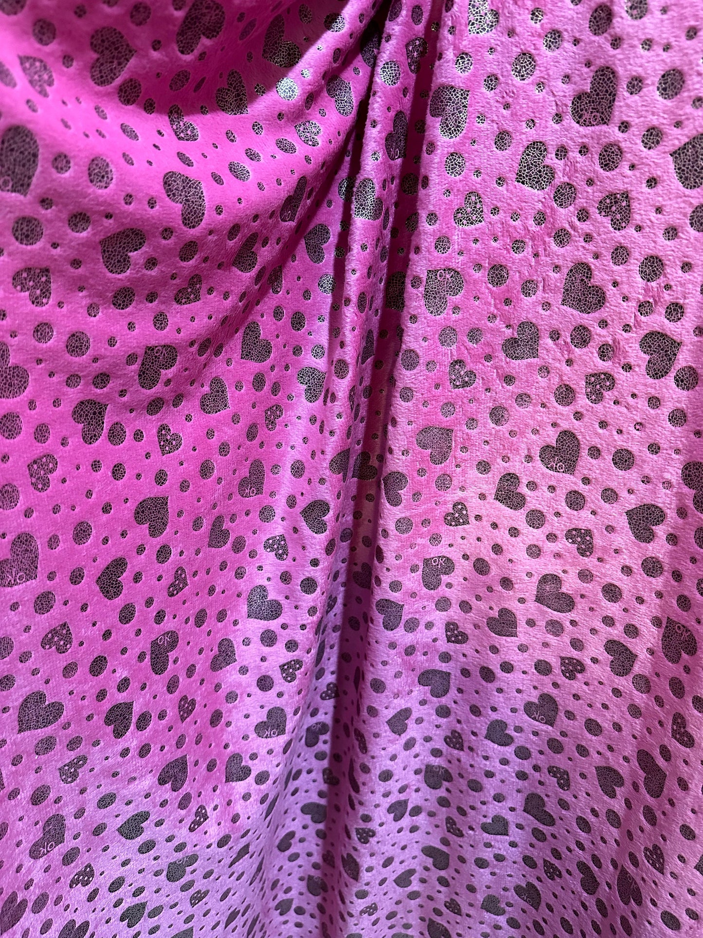 Heart design metallic minky fabric soft fabric 2-way stretch 58/60” Sold by the YD.