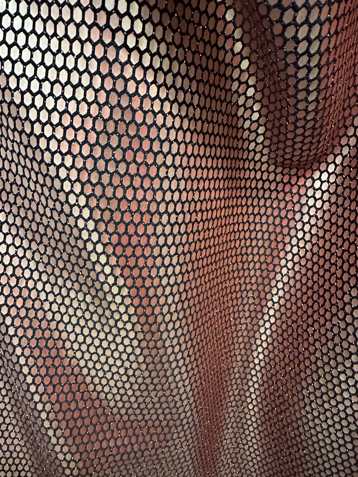 Honeycomb sequins design Rose Gold on metallic nylon spandex 2-way stretch