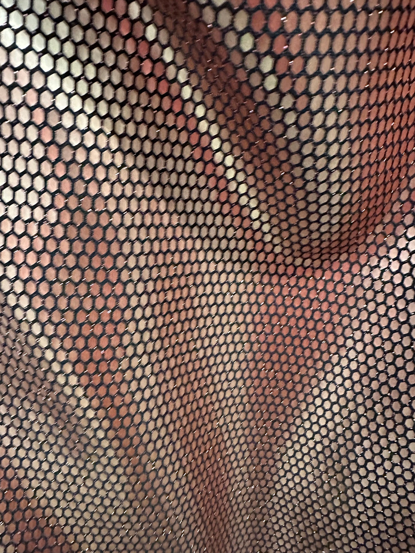 Honeycomb sequins design Rose Gold on metallic nylon spandex 2-way stretch