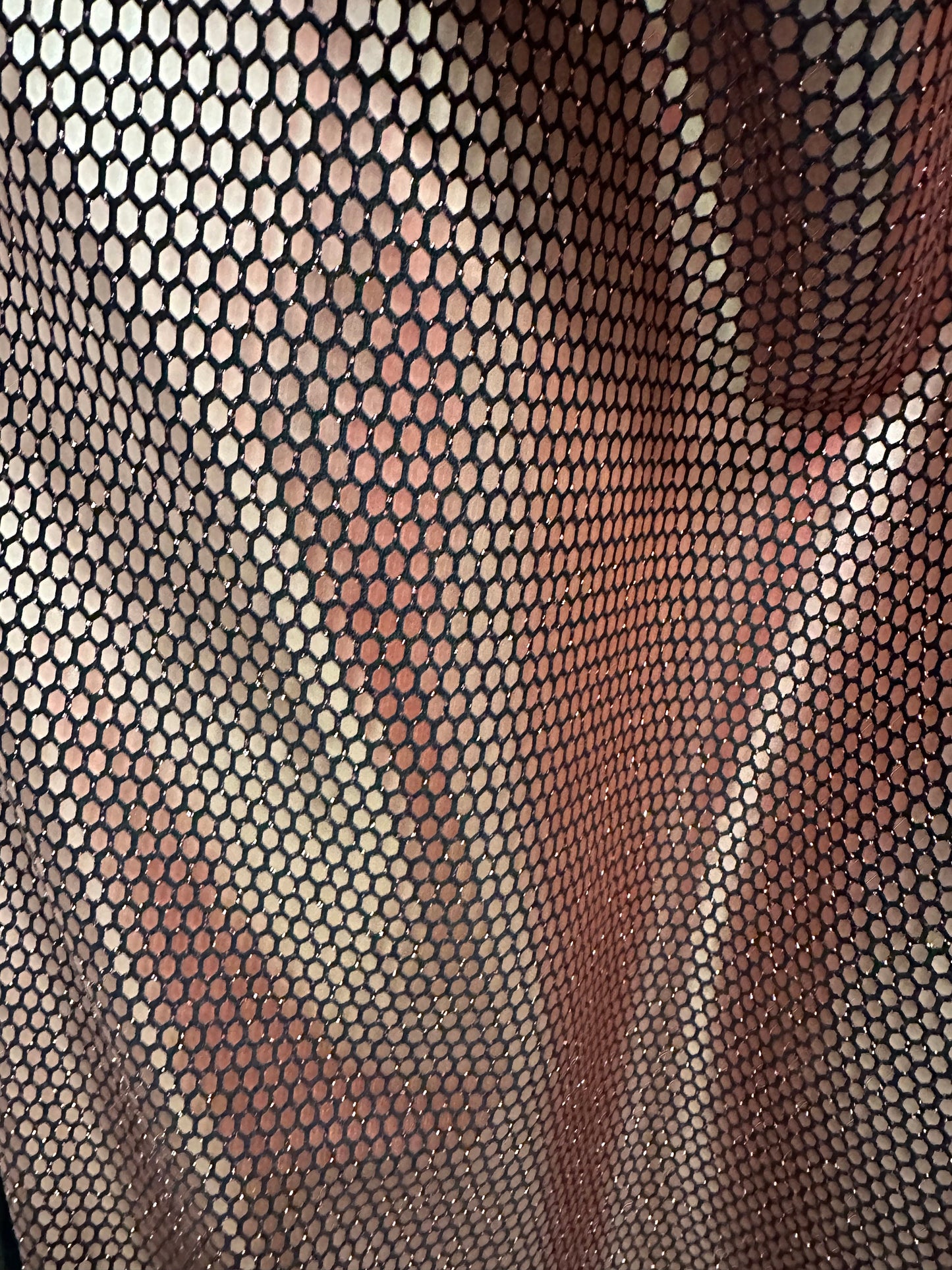 Honeycomb sequins design Rose Gold on metallic nylon spandex 2-way stretch