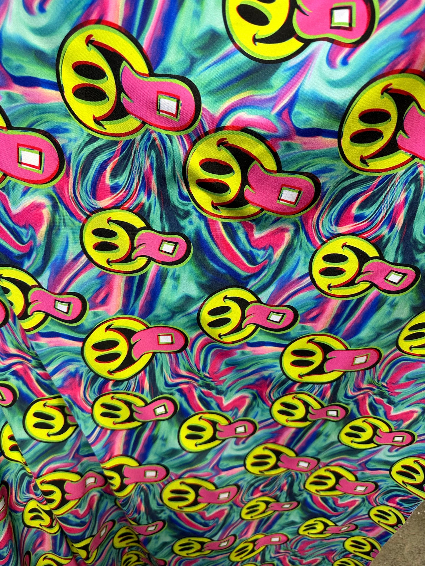 New happy face design print on great quality of nylon spandex 4-way stretch 58/60”