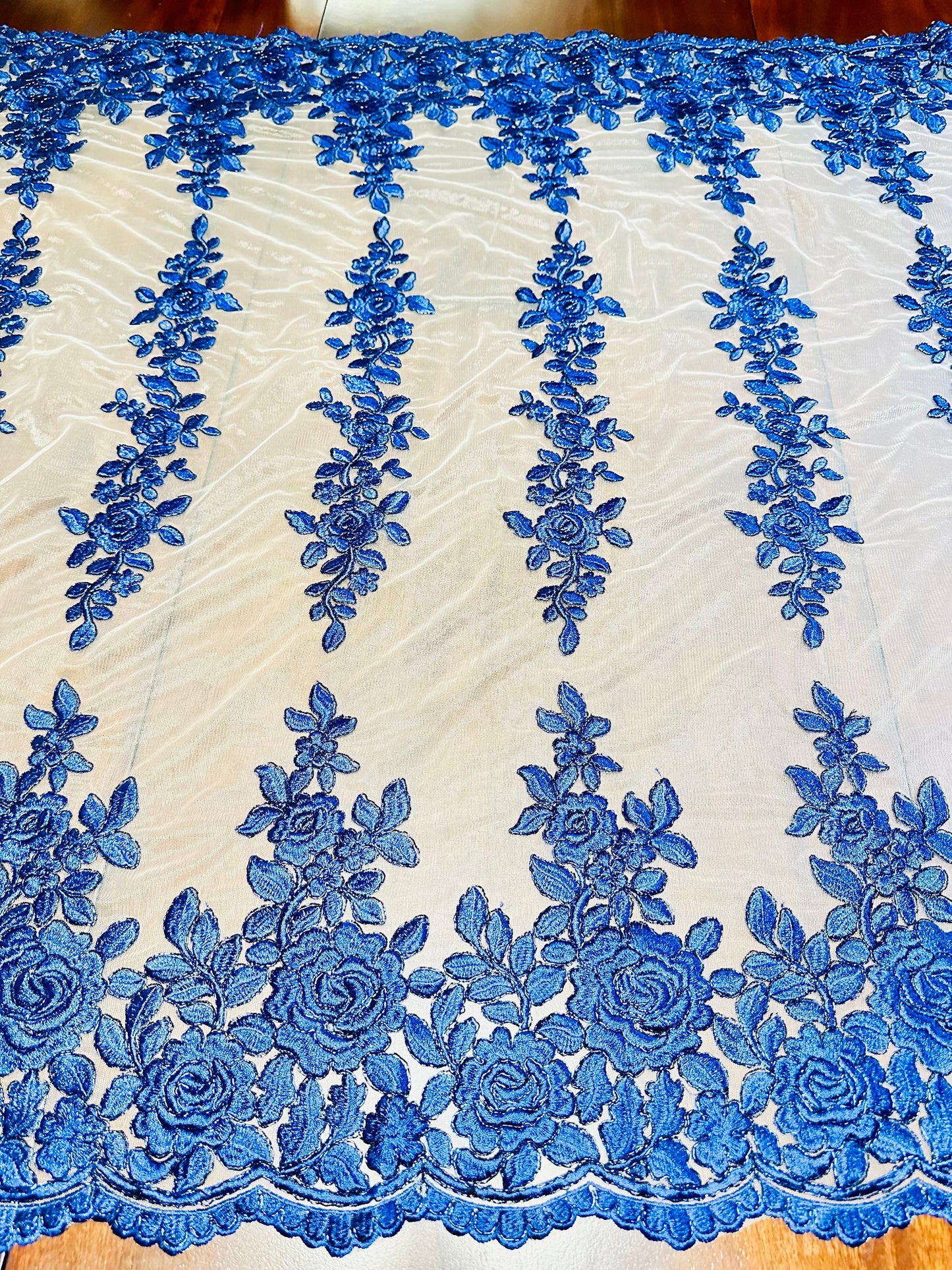 New Victoria embroidered lace Nude/Midnight Blue 2-way stretch 42/44” Sold by the YD. High quality fabrics by AlexLAFabrics