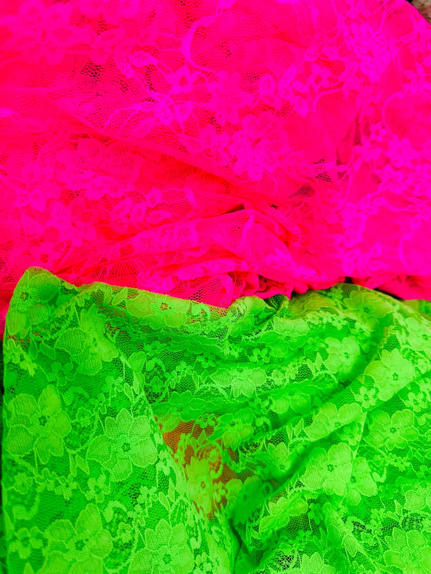 Neon colors stretch lace floral design 4-way stretch 58/60”