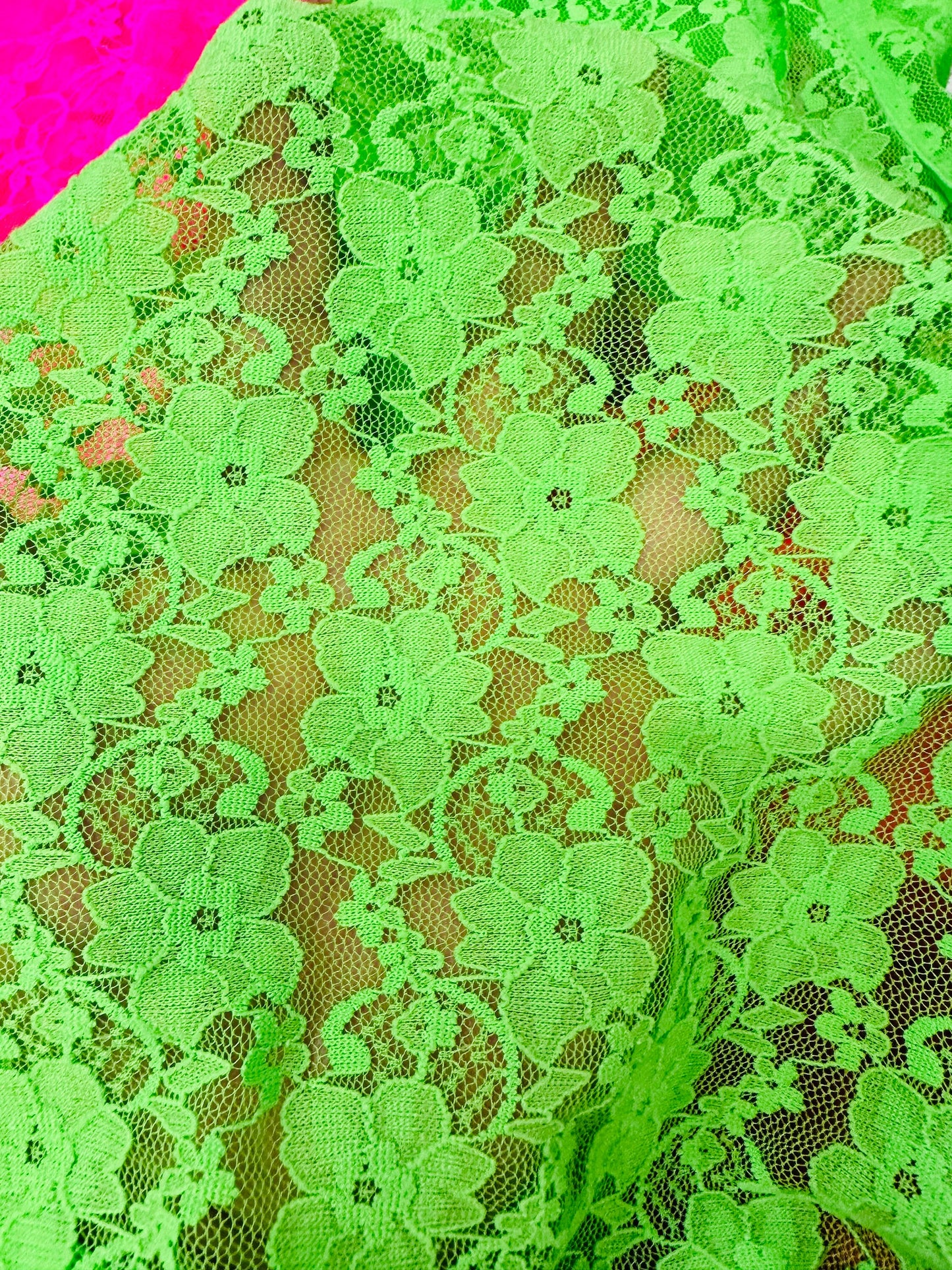 Neon colors stretch lace floral design 4-way stretch 58/60”