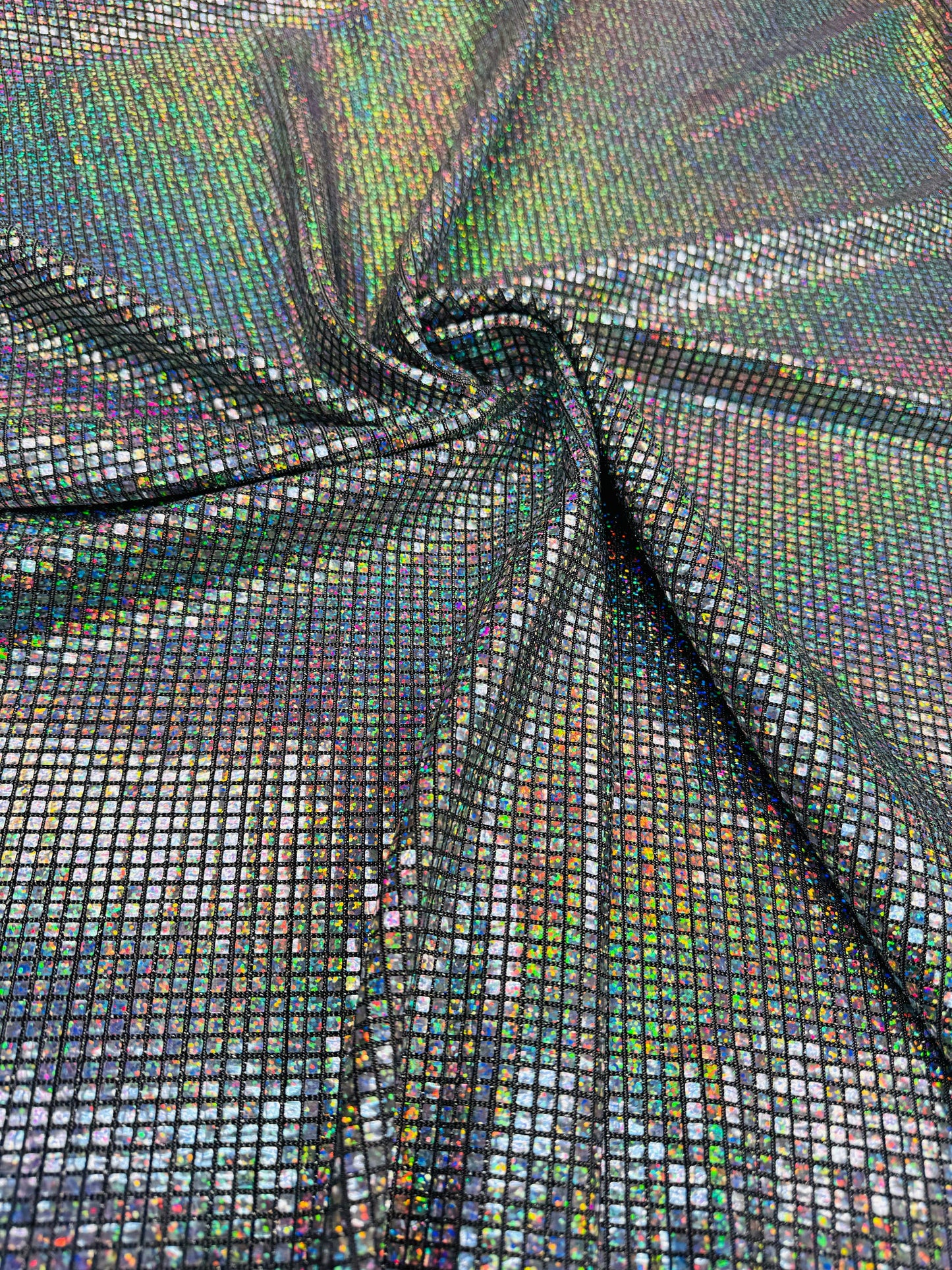 New square hologram sequins silver color 2-way stretch 58/60”