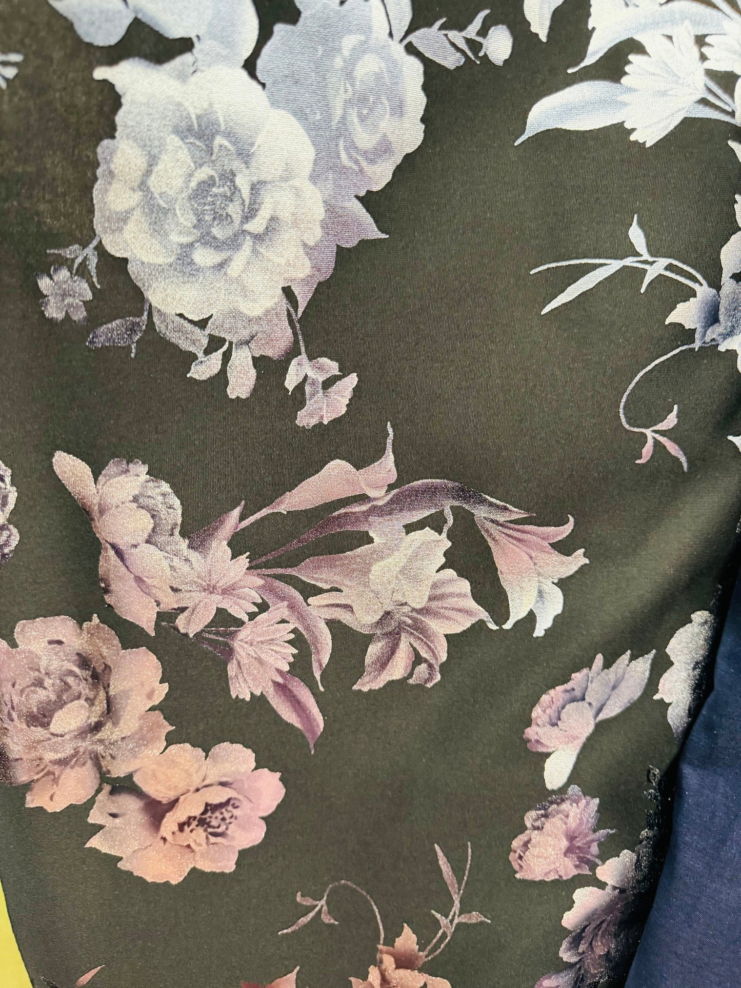 New Romantic flower design print on super techno with foil 2-way stretch 58/60” High Quality fabrics by AlexLAFabrics