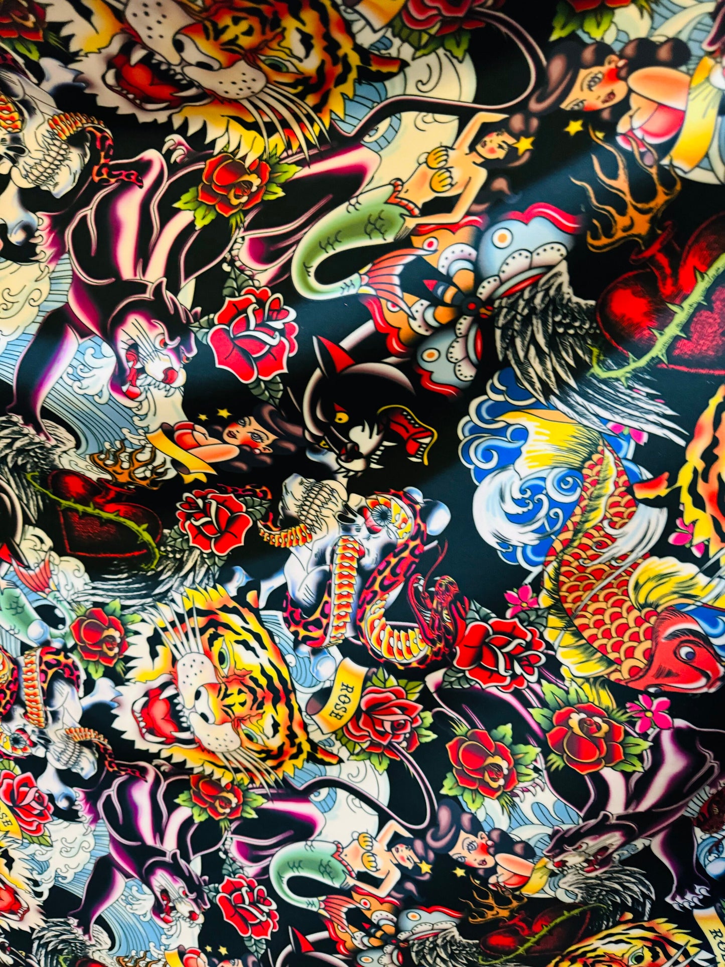 Deluxe Japanese Tattoo design print on Italian Jumbo nylon spandex 4-way stretch 58/60” High Quality fabrics by AlexLAFabrics