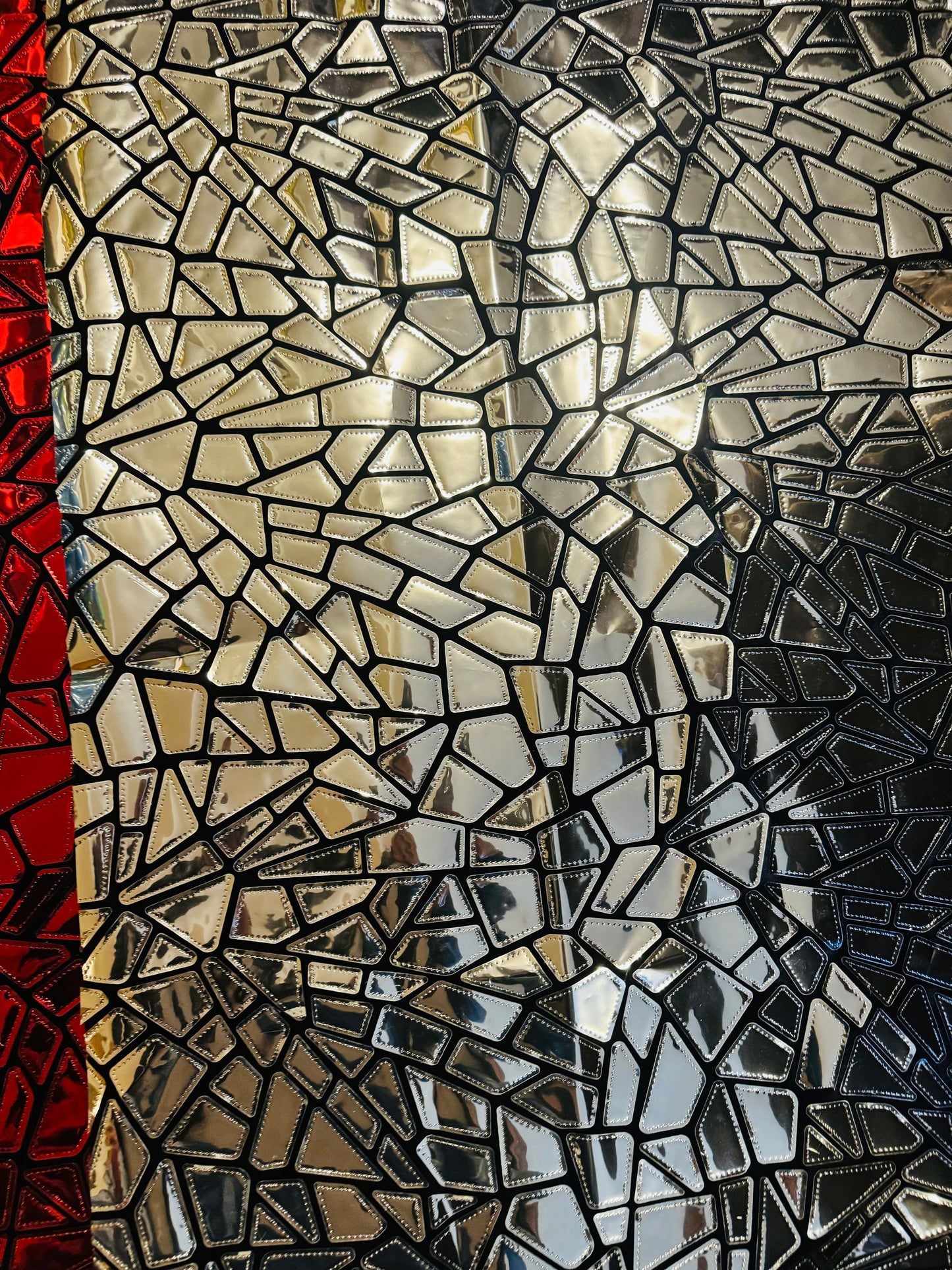 New Luxury shattered glass design metallic geometric embroidered on stretch velvet 2-way stretch 58/60” Sold by the YD.