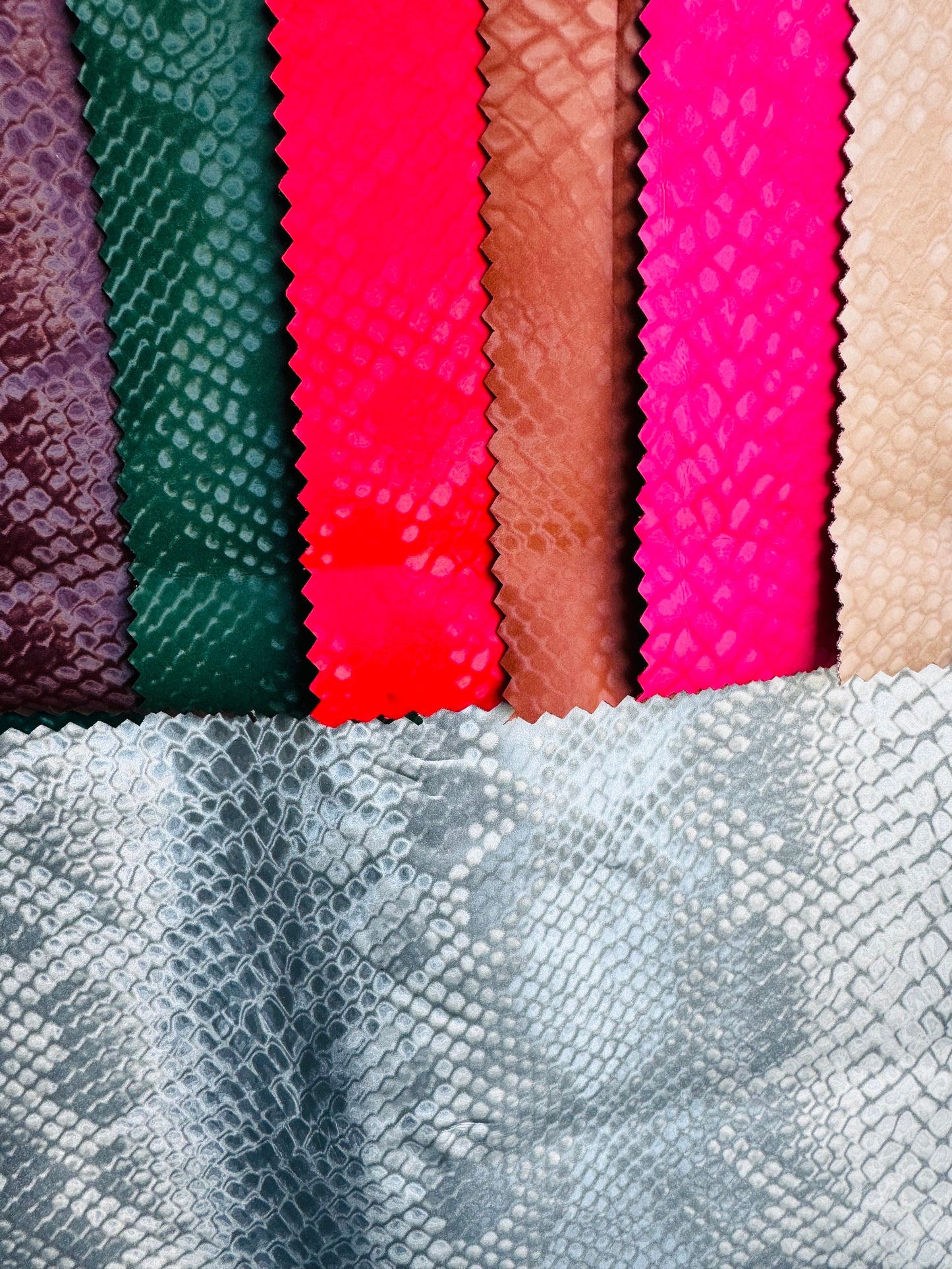 3D Exotic snake design stretch PU vinyl 2-way stretch 58/60” Sold by the YD. Sold by the YD. Ships worldwide from Los Angeles California