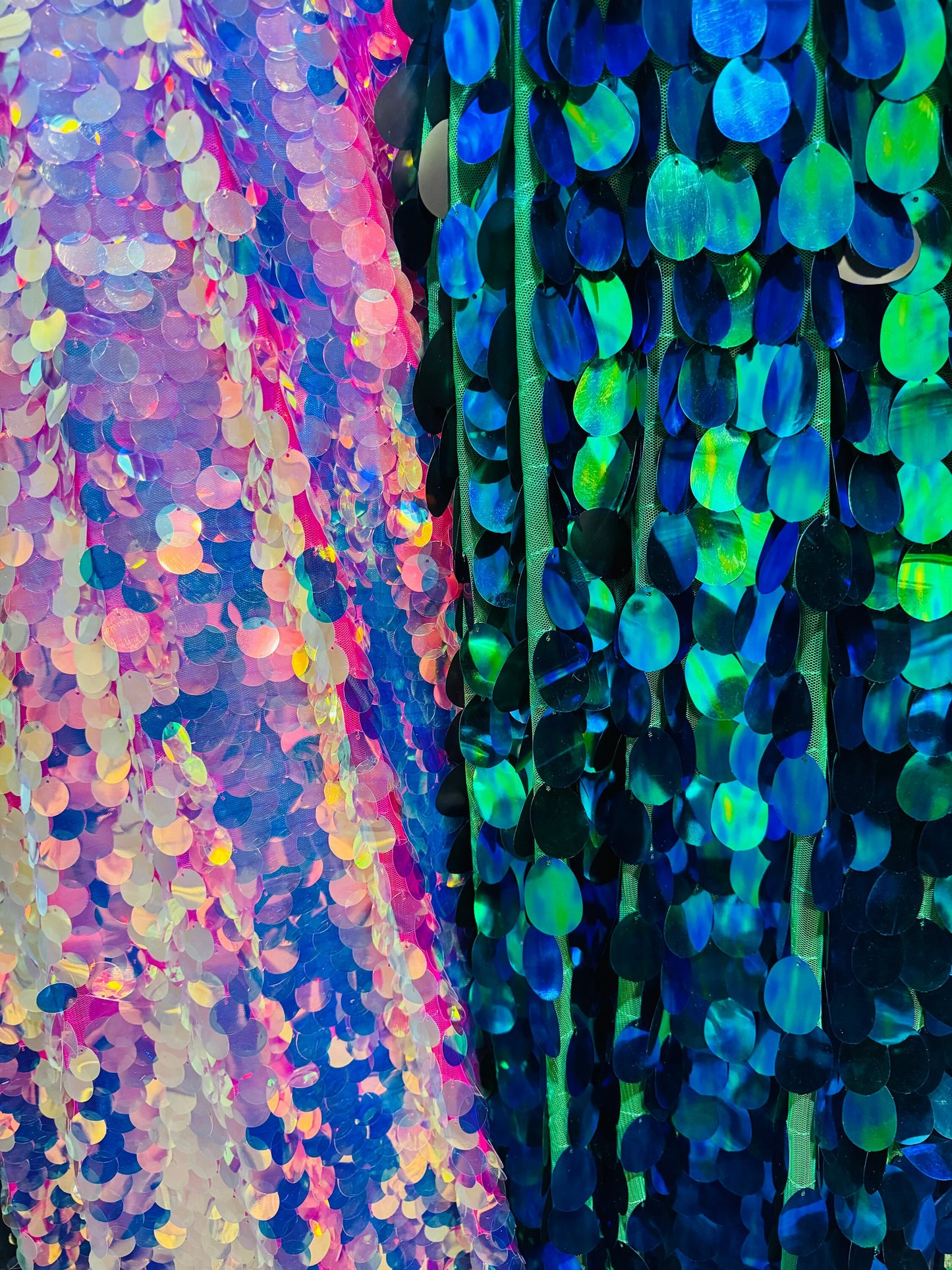 New Luxury sequins paillette and jumbo tear drop sequins embroidered on spandex mesh 4-way 55/57” High quality fabrics by AlexLAFabrics
