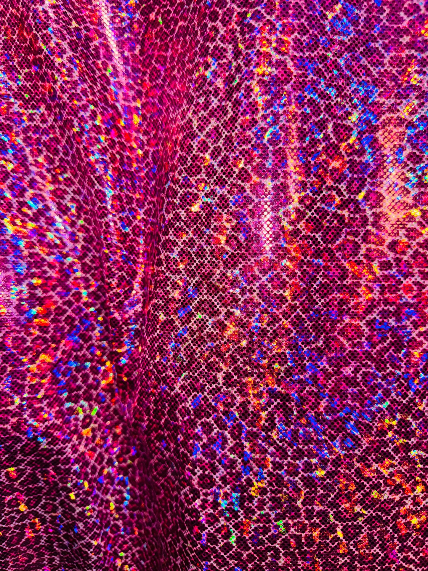 New Wild Cheetah small design on hologram metallic nylon spandex 4-way stretch 58/60” High quality fabrics by AlexLAFabrics