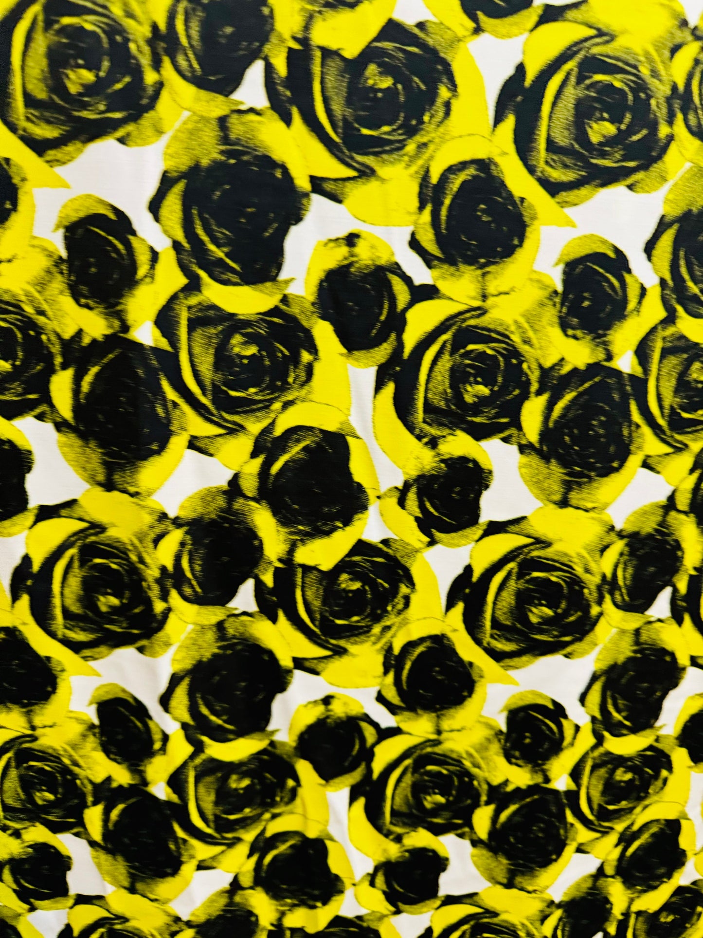 Romantic Roses design Yellow/Black print on best quality of nylon spandex 4-way stretch 58/60”