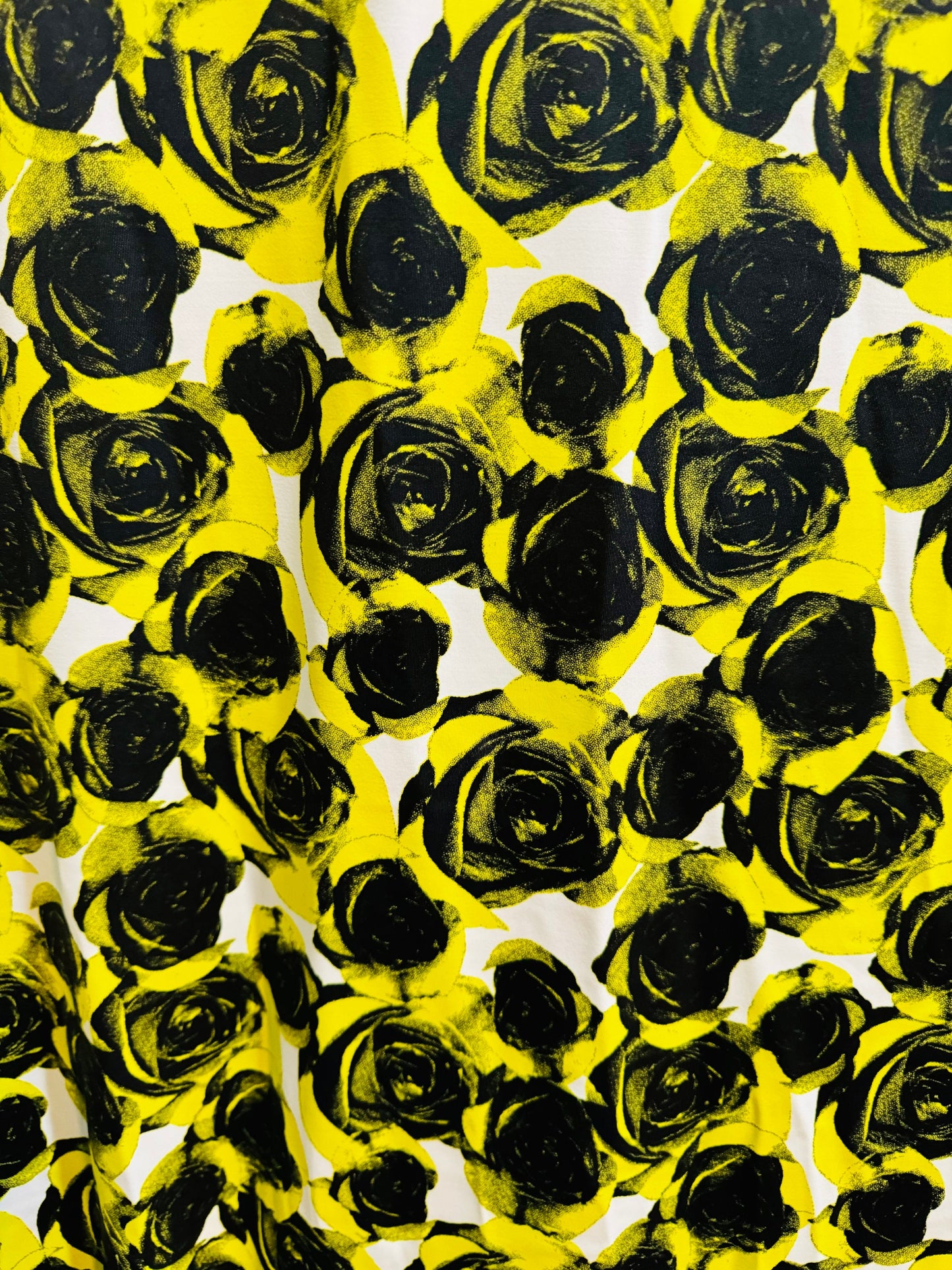 Romantic Roses design Yellow/Black print on best quality of nylon spandex 4-way stretch 58/60”