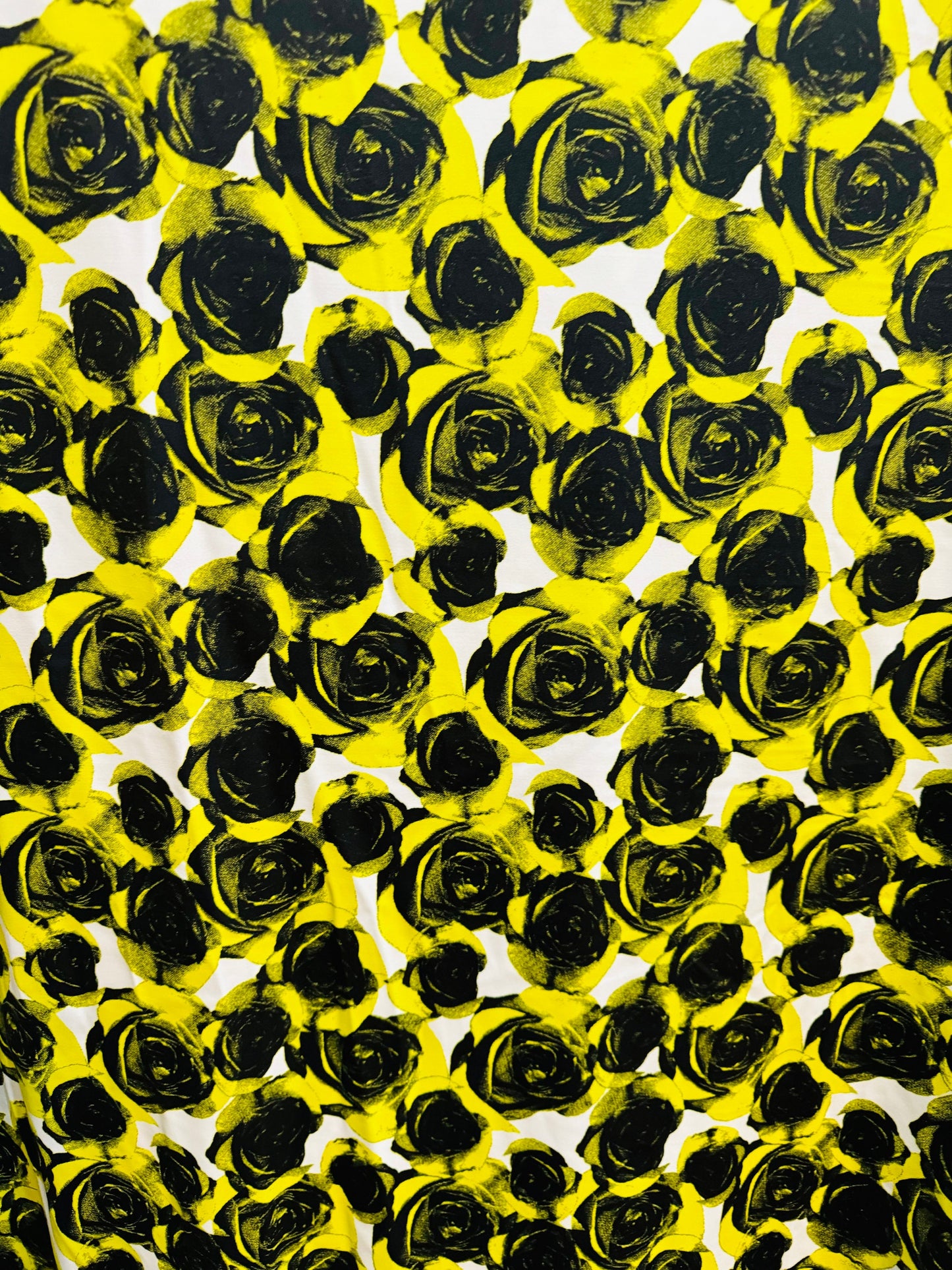 Romantic Roses design Yellow/Black print on best quality of nylon spandex 4-way stretch 58/60”