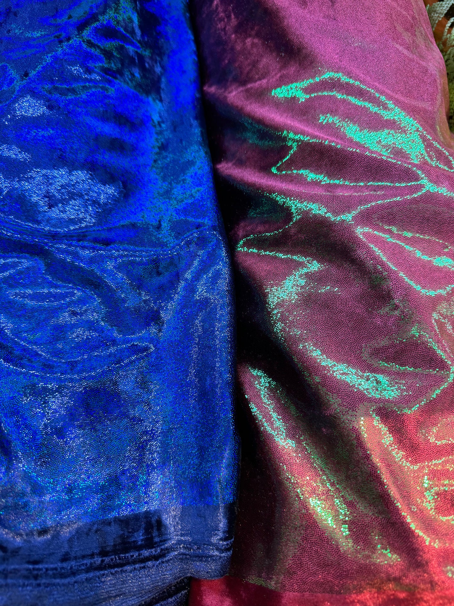Luxury Iridescent foggy foil on stretch velvet fabric 4-way stretch 58/60” High quality fabrics by AlexLAFabrics