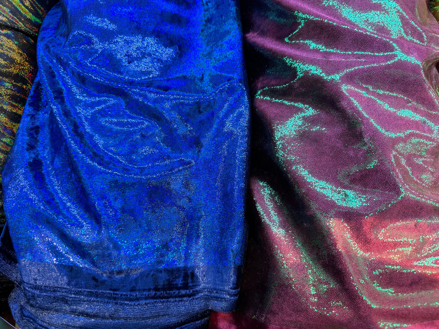 Luxury Iridescent foggy foil on stretch velvet fabric 4-way stretch 58/60” High quality fabrics by AlexLAFabrics