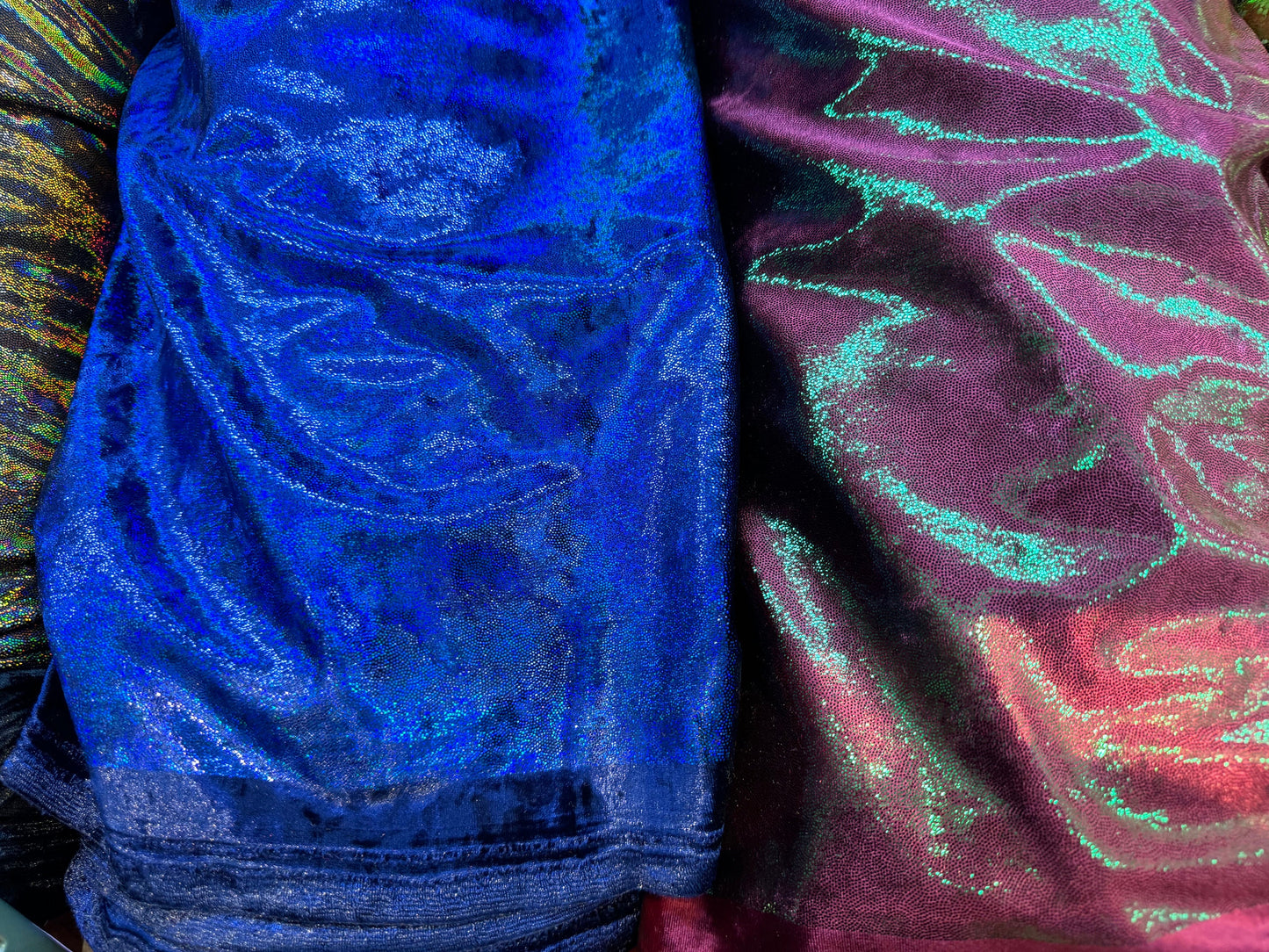 Luxury Iridescent foggy foil on stretch velvet fabric 4-way stretch 58/60” High quality fabrics by AlexLAFabrics