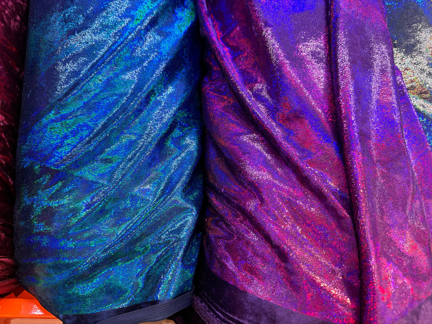 Luxury Iridescent foggy foil on stretch velvet fabric 4-way stretch 58/60” High quality fabrics by AlexLAFabrics