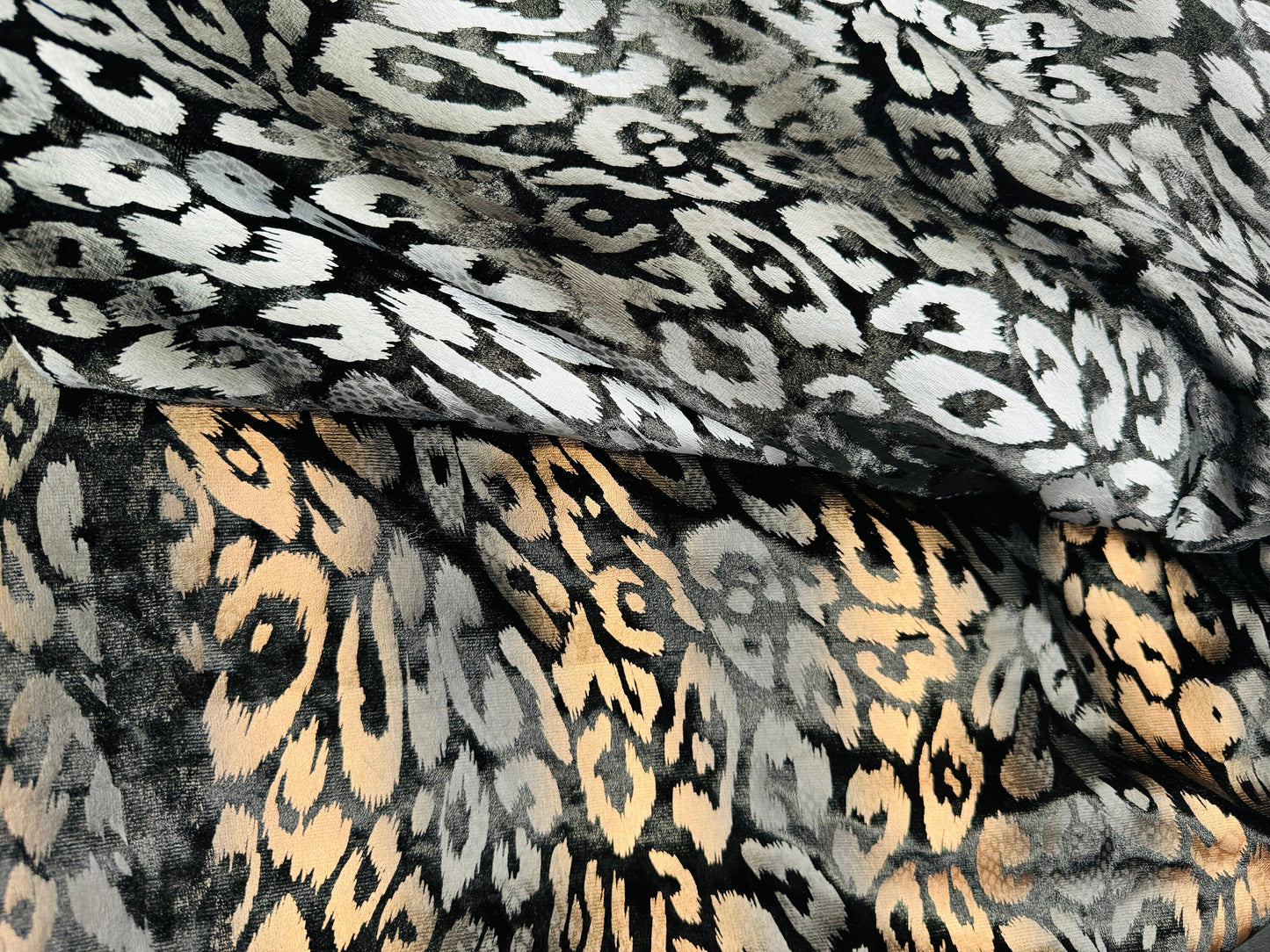 New Exotic Leopard design stretch velvet with foil 4-way stretch 58/60” High quality fabrics by AlexLAFabrics