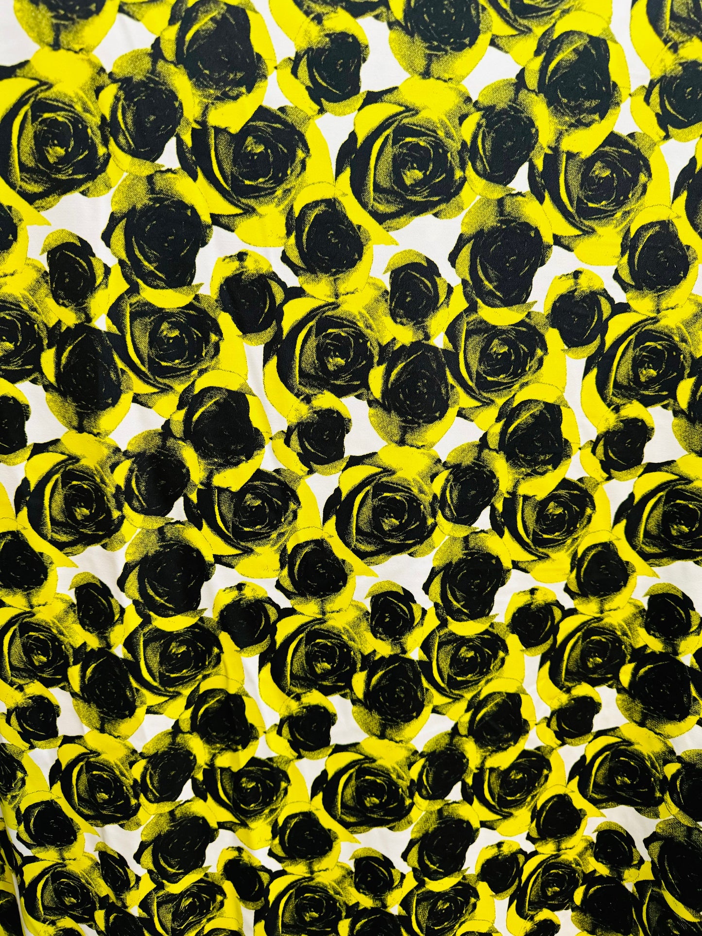 Romantic Roses design Yellow/Black print on best quality of nylon spandex 4-way stretch 58/60”