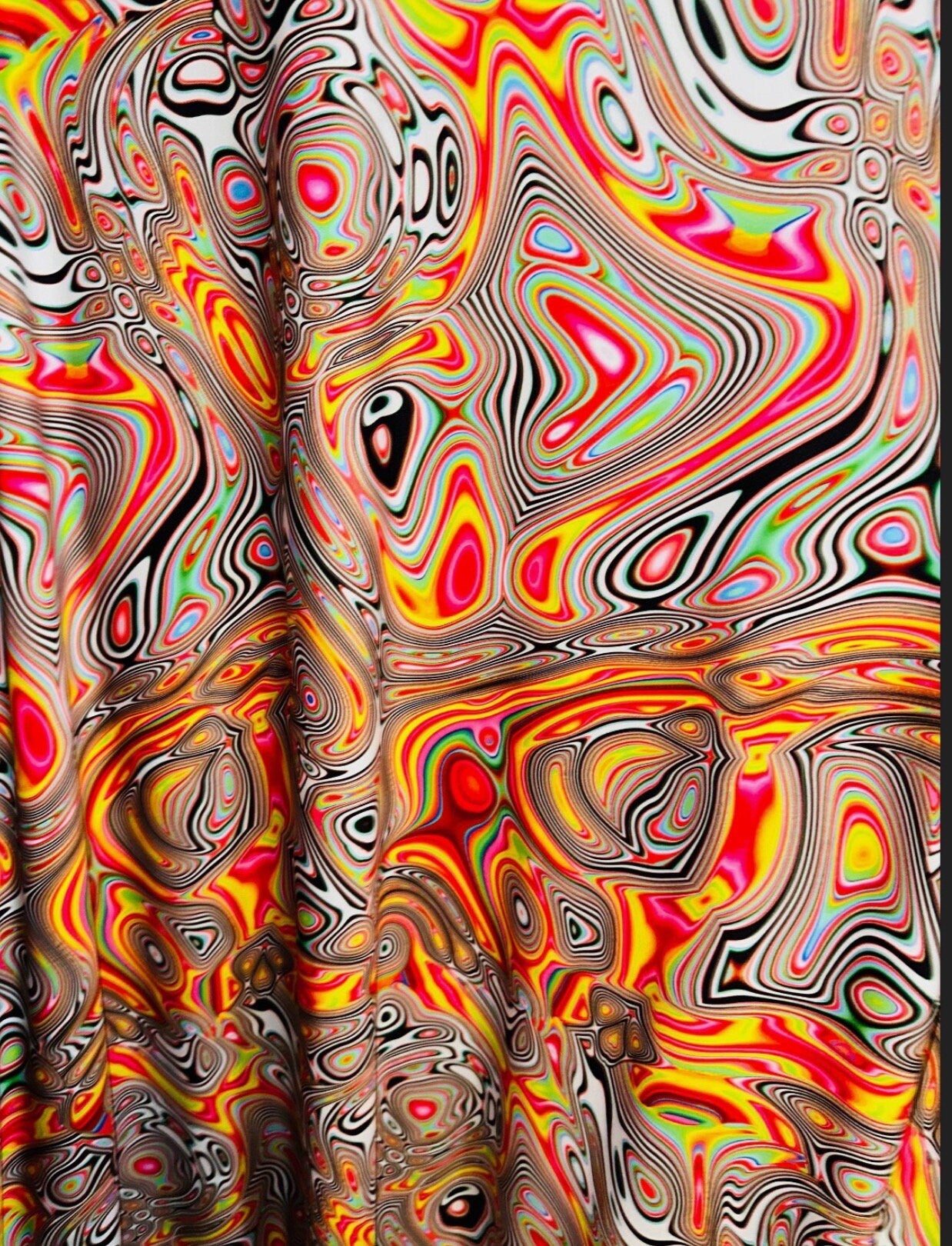 New modern Lava abstract design print on great quality of nylon spandex 4-way stretch 58/60” Sold by the YD.