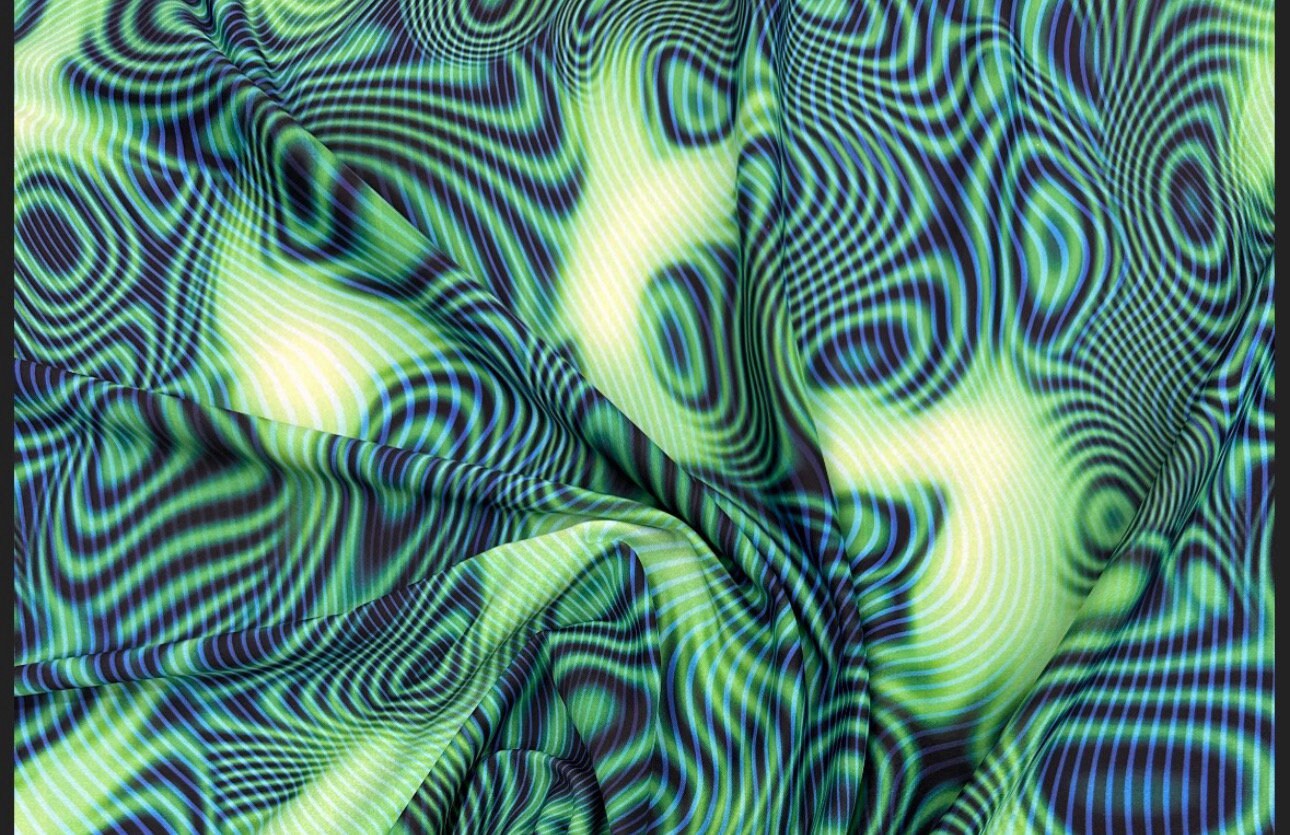 New modern Lava abstract design print on great quality of nylon spandex 4-way stretch 58/60” Sold by the YD.