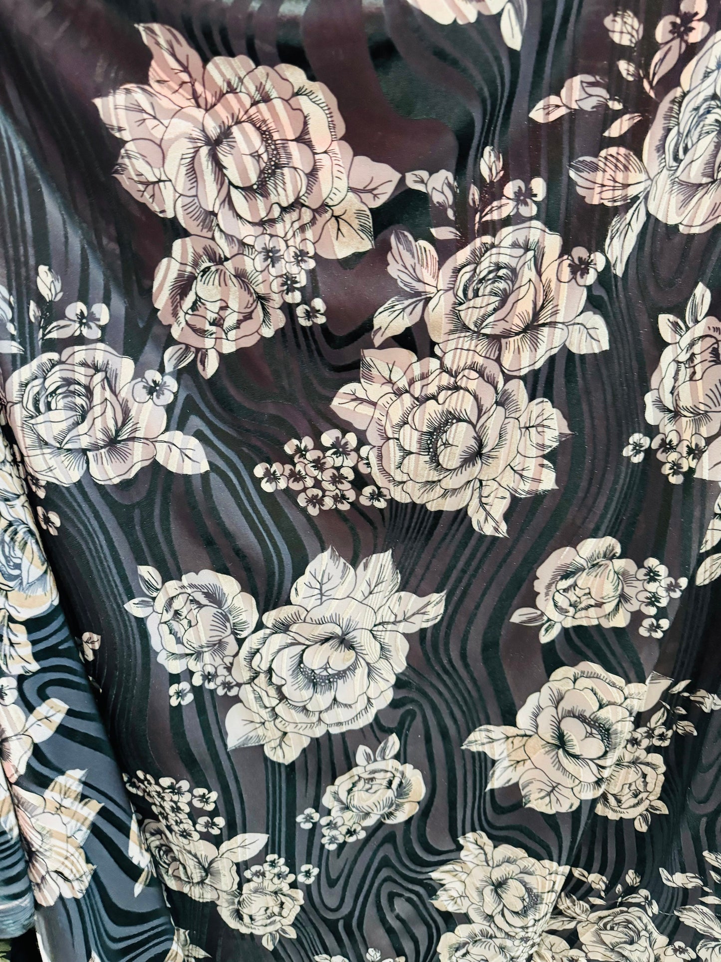 Flower design on silky burnout stretch velvet 4-way stretch 58/60” High quality fabrics by AlexLAFabrics