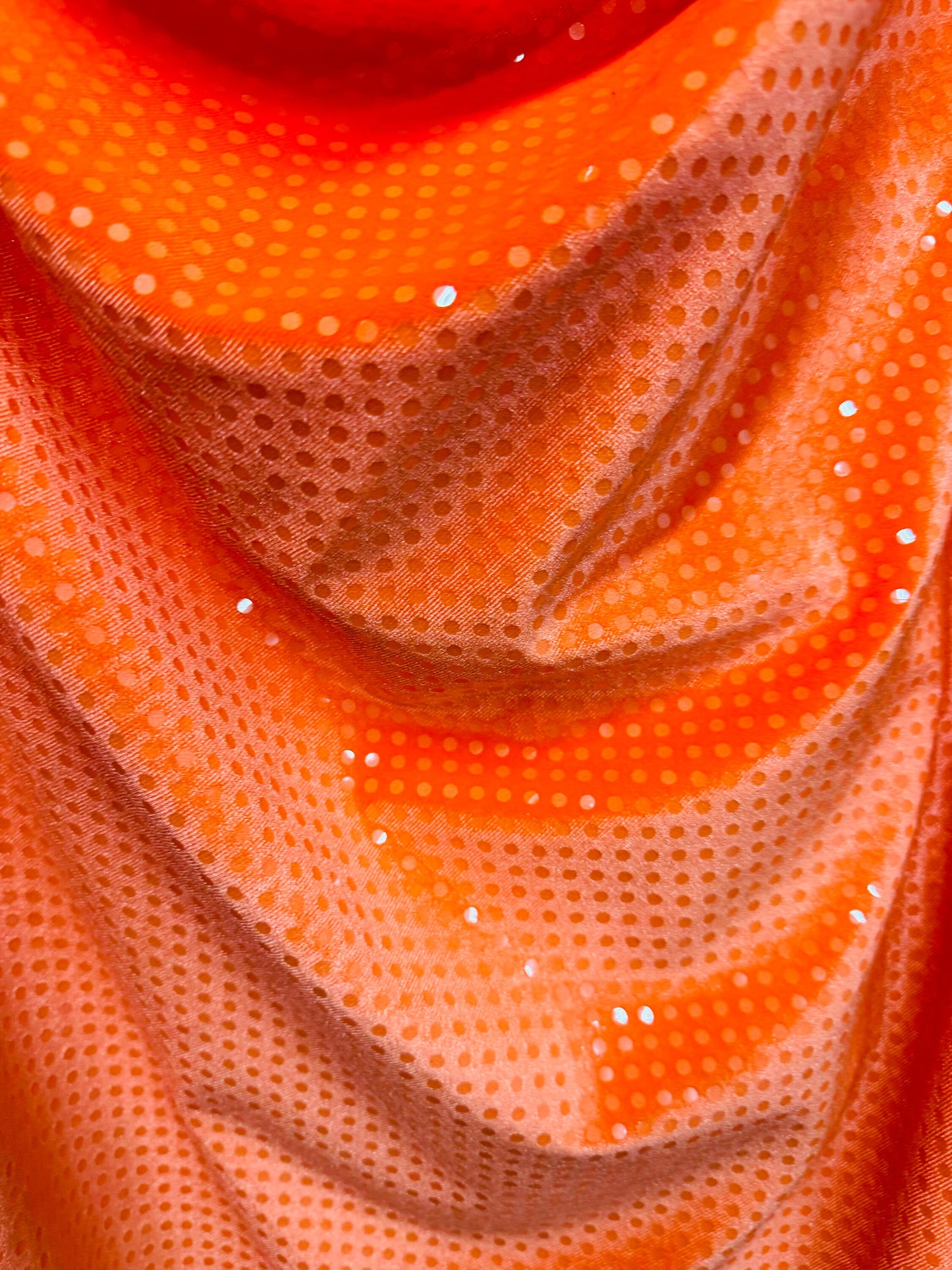 Neón Orange stretch velvet with sequins 4-way spandex 58/60” High quality fabrics by AlexLAFabrics
