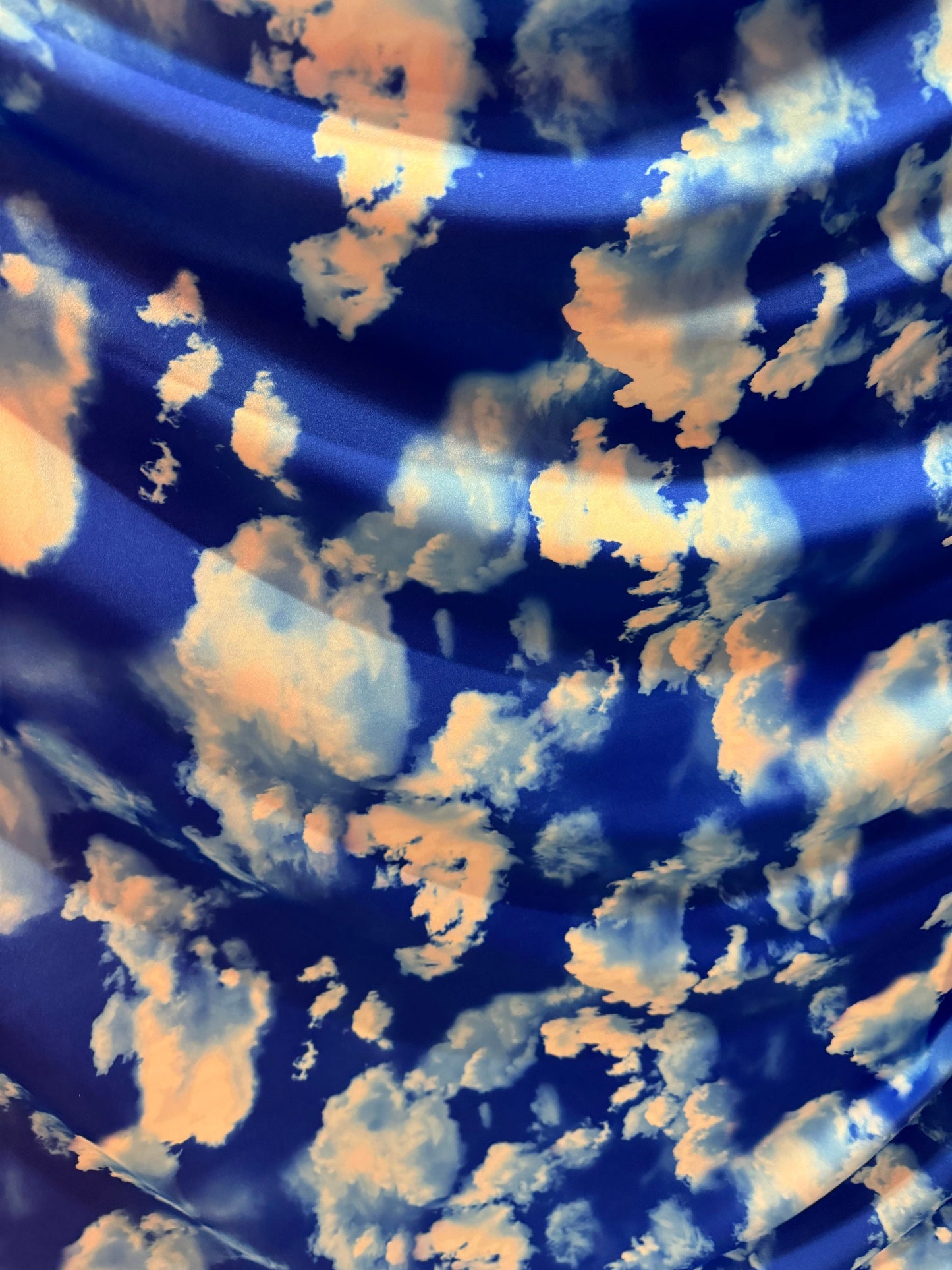 Clouds design blue/white print on great quality of nylon spandex 4-way stretch 58/60”