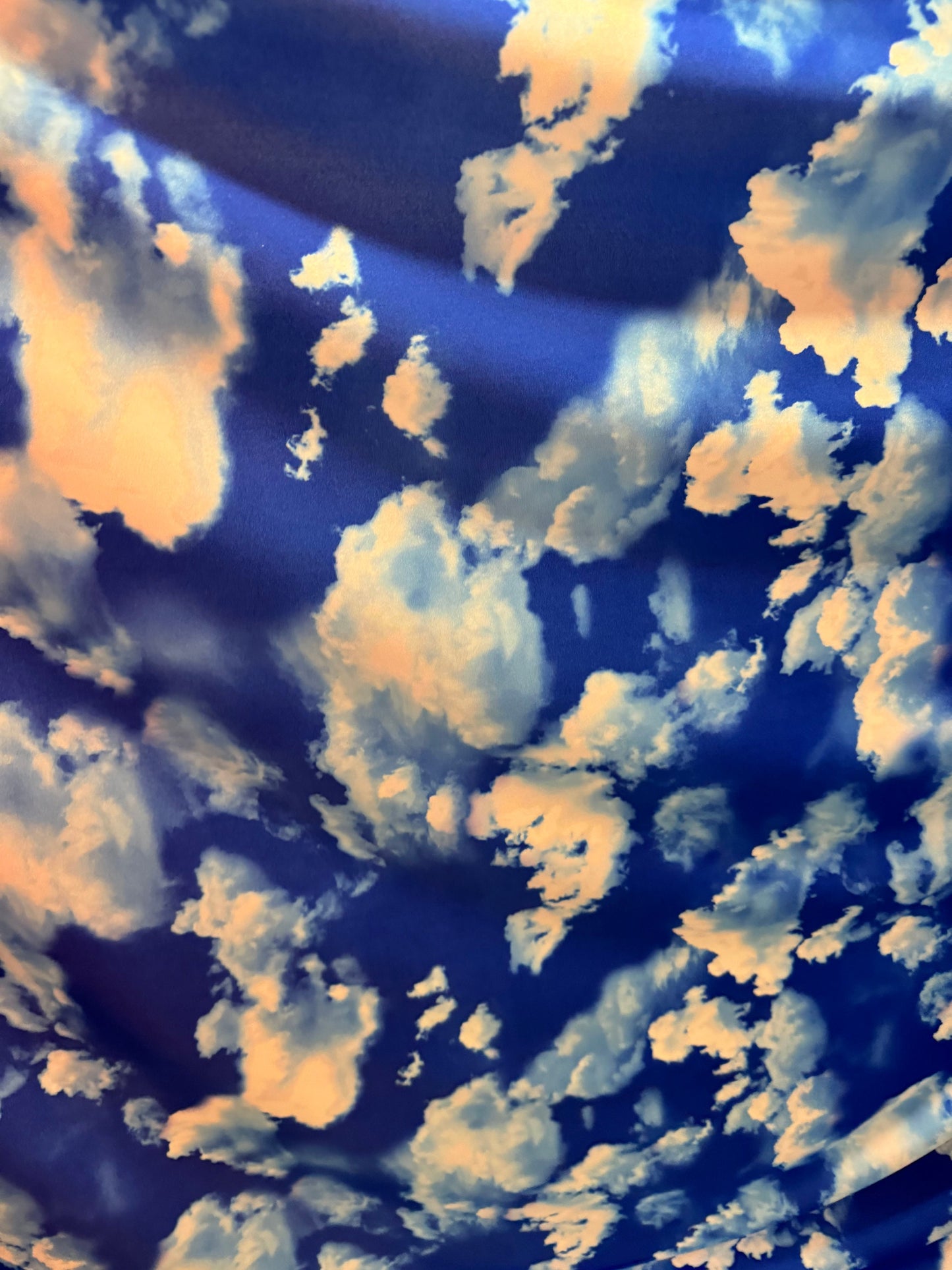 Clouds design blue/white print on great quality of nylon spandex 4-way stretch 58/60”