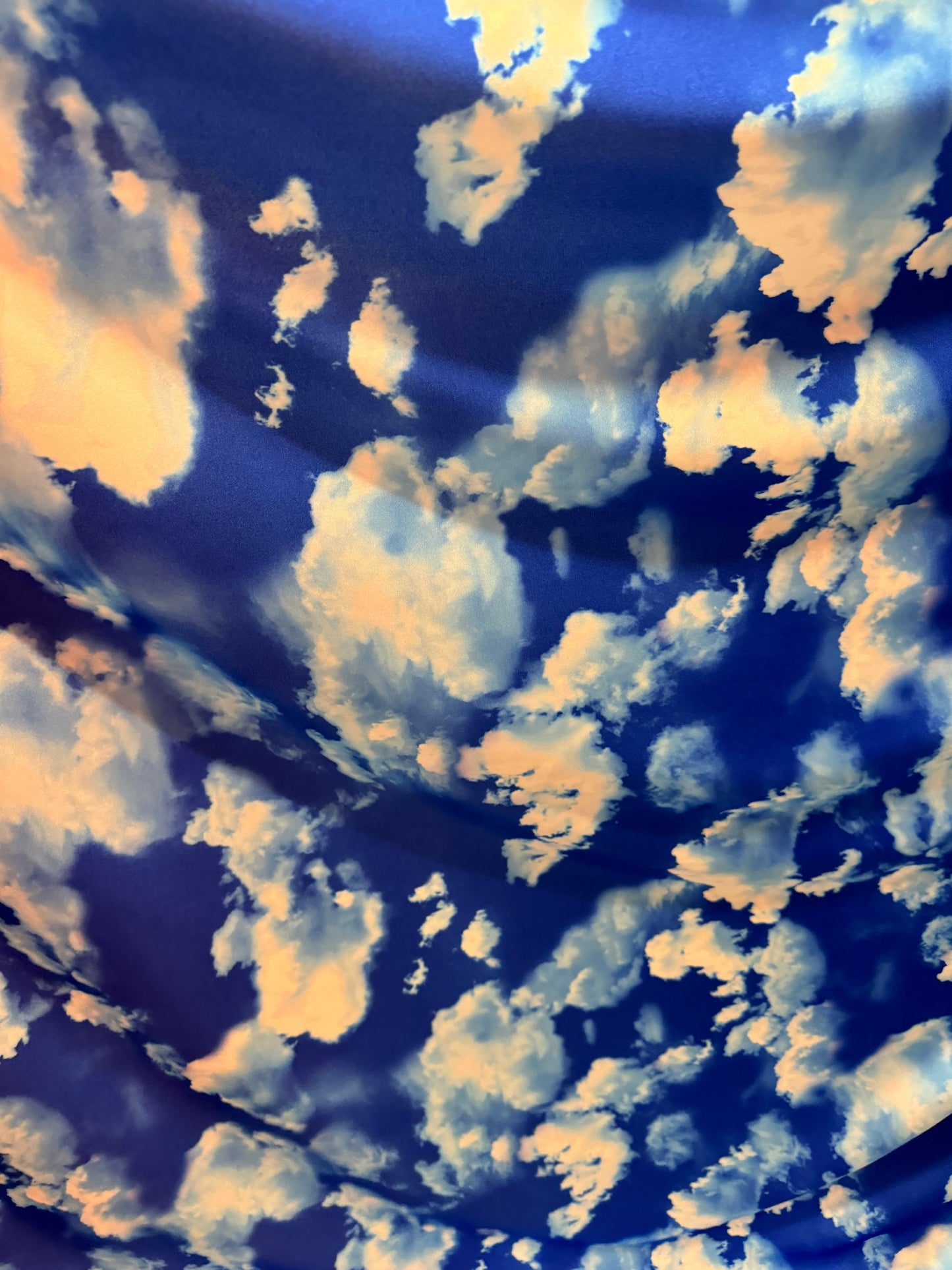 Clouds design blue/white print on great quality of nylon spandex 4-way stretch 58/60”