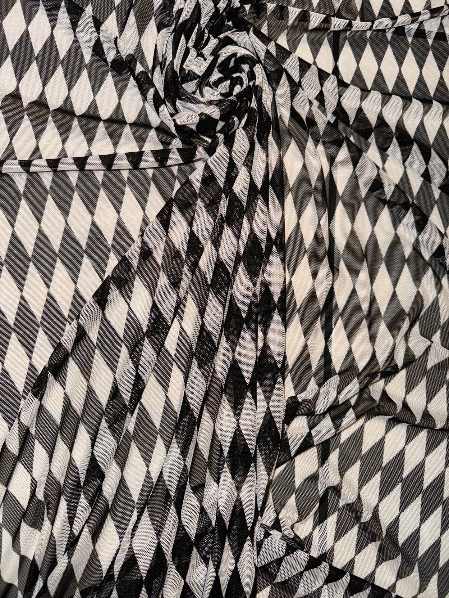 Diamond Harlequin design White/Black and White/Red print on great quality of nylon power mesh 4-way stretch 58/60”