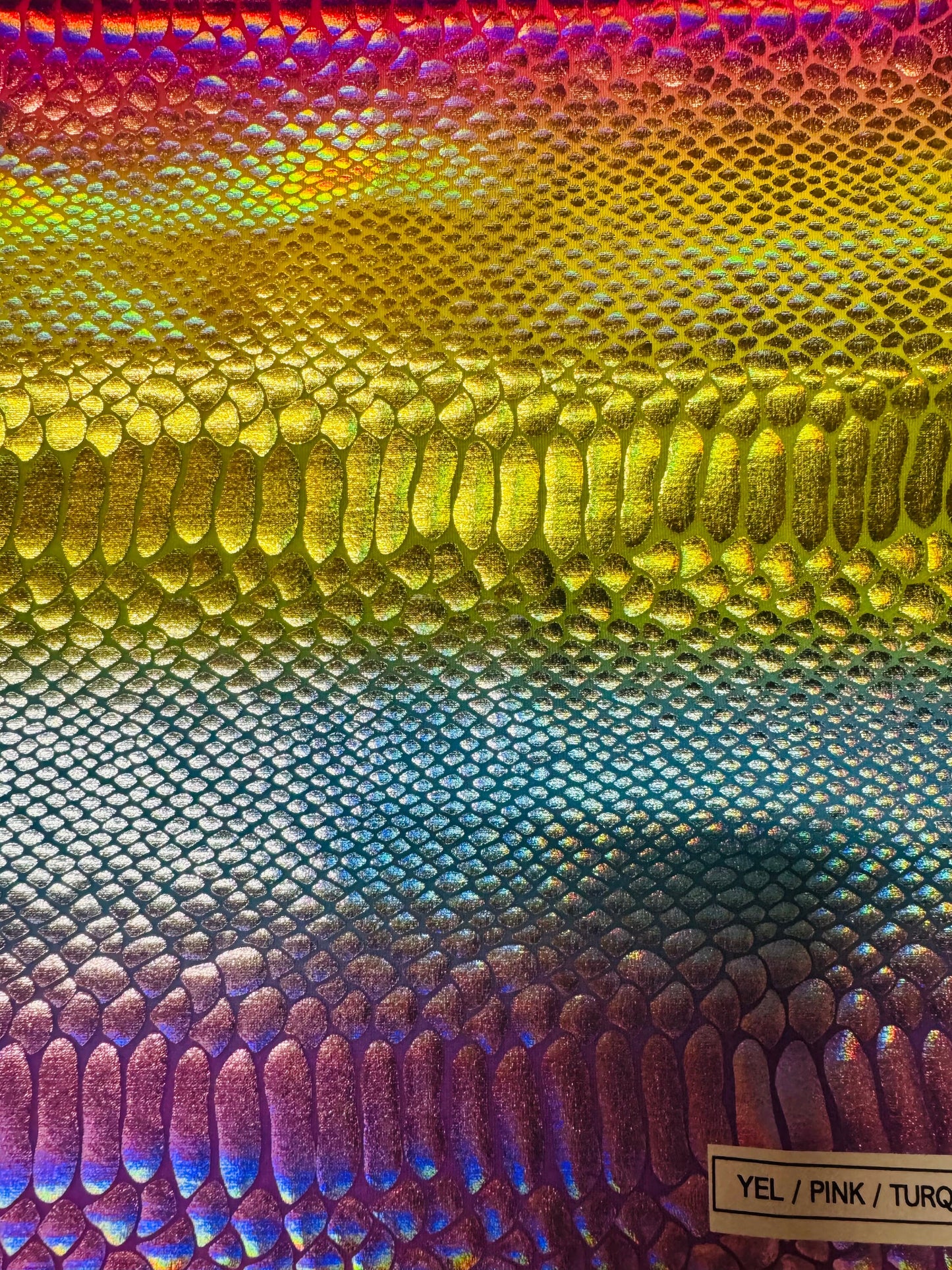 Anaconda exotic snake skin tie dye hologram metallic nylon spandex 4-way stretch 58/60” High quality fabrics by AlexLAFabrics