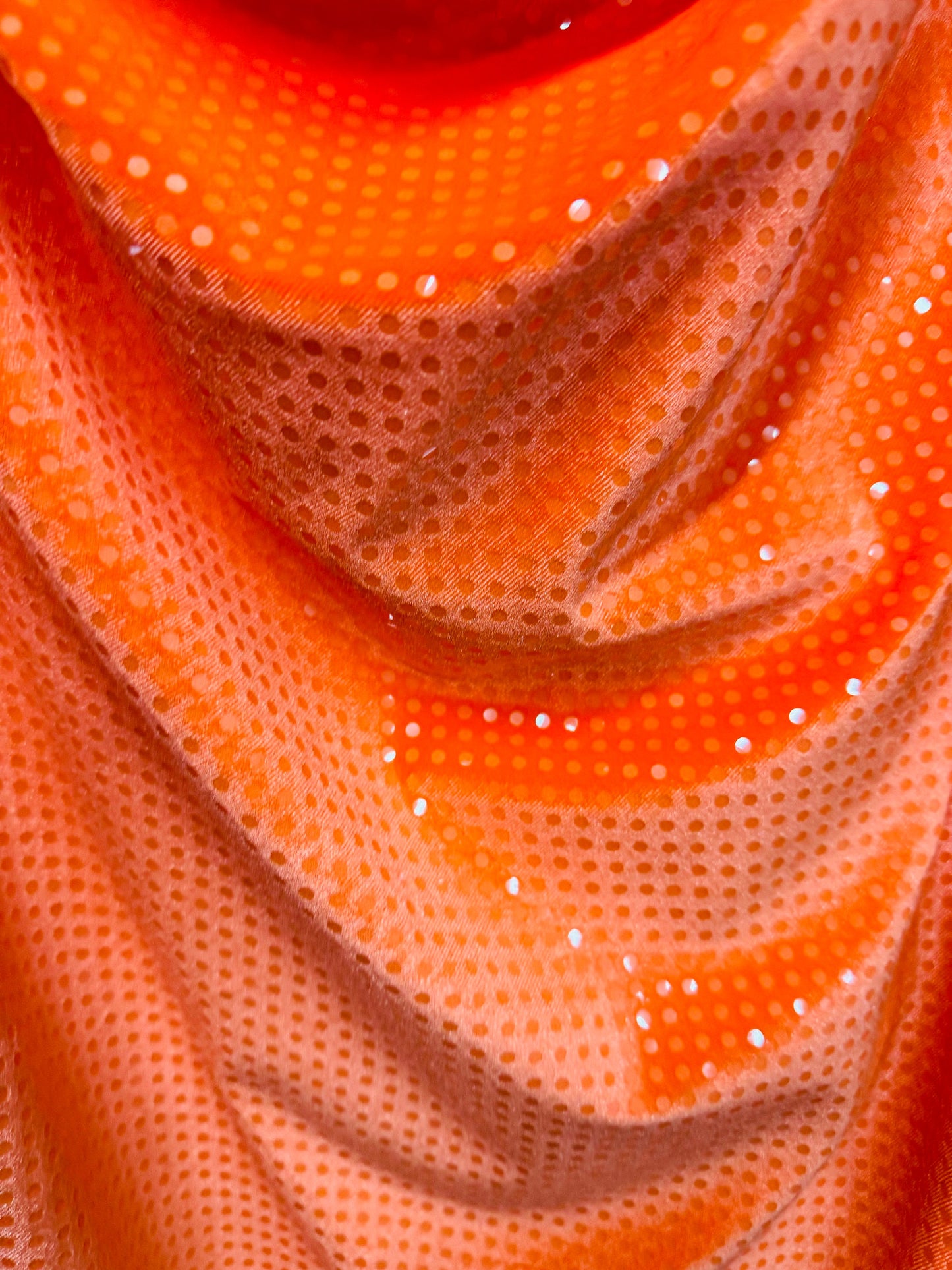 Neón Orange stretch velvet with sequins 4-way spandex 58/60” High quality fabrics by AlexLAFabrics