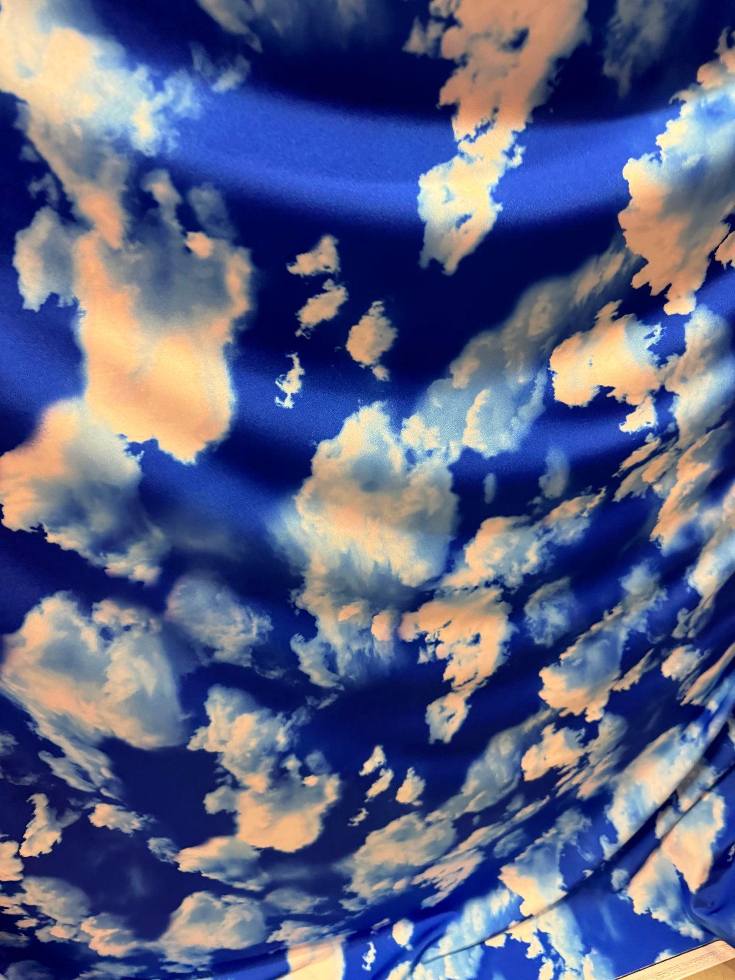 Clouds design blue/white print on great quality of nylon spandex 4-way stretch 58/60”