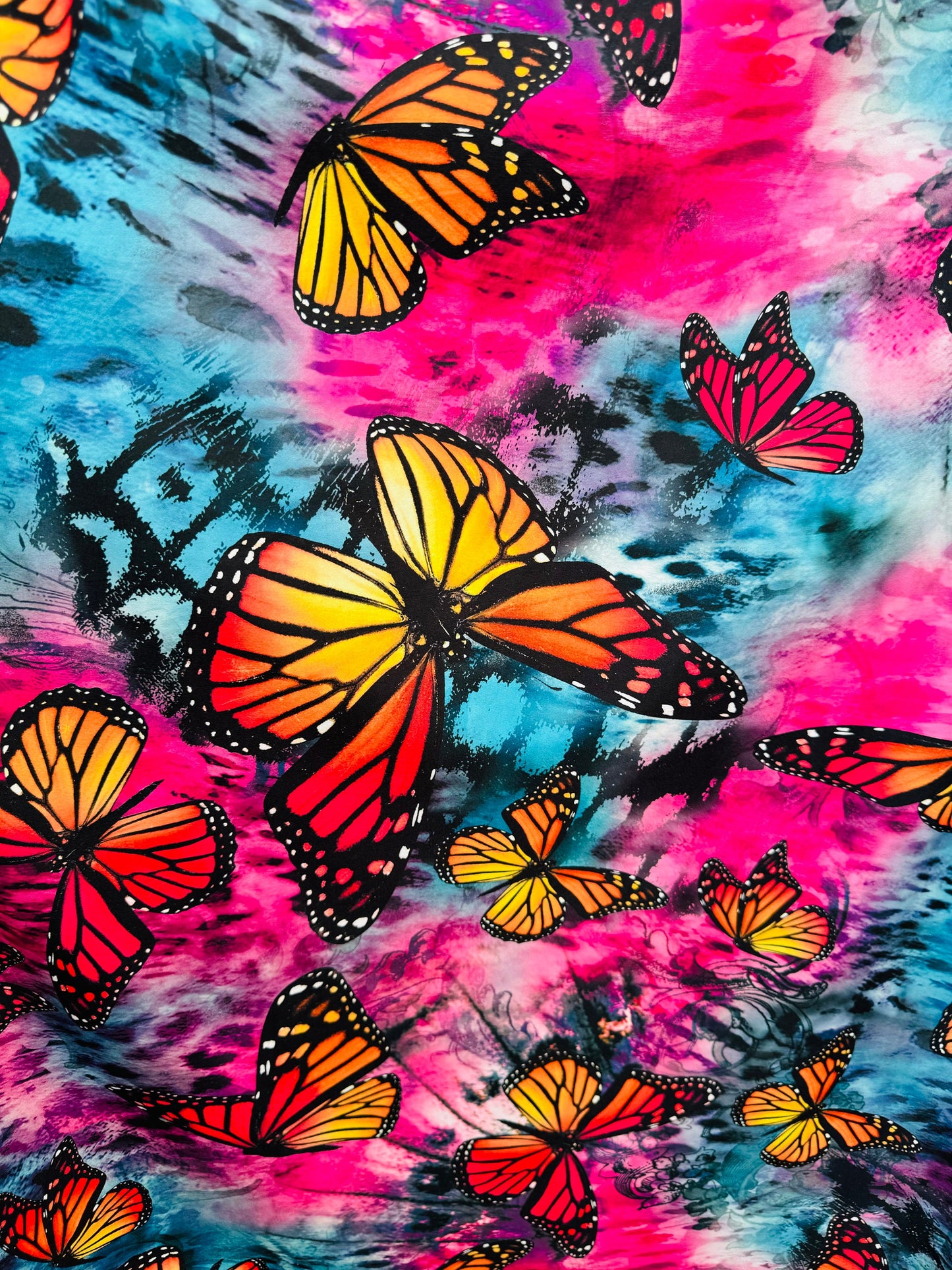 Luxury Butterfly design multicolor print on great quality of poly spandex 4-way stretch 58/60”