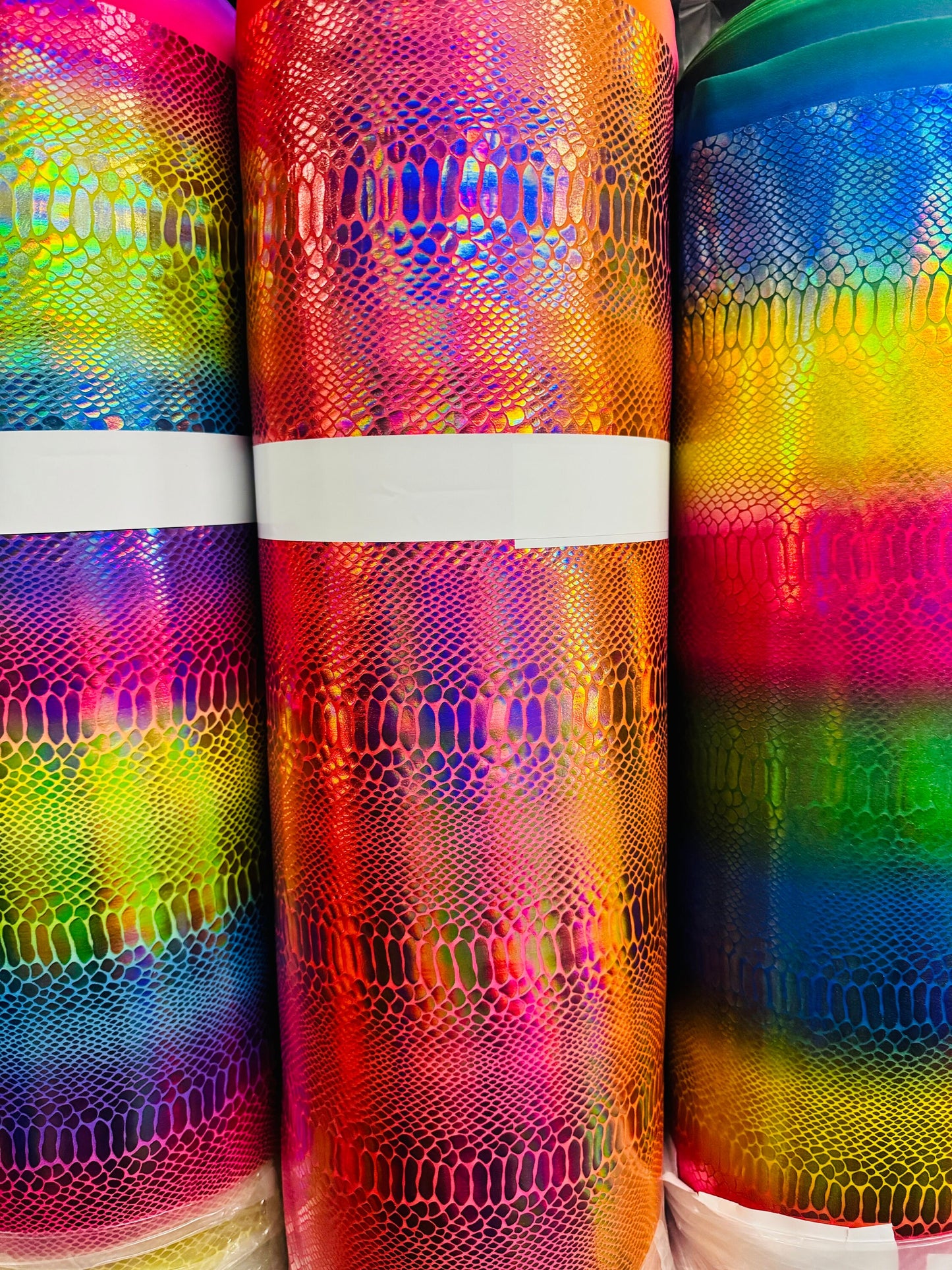 New Anaconda fever snake rainbow design iridescent metallic nylon spandex 4-way stretch 58/60” High quality fabrics by AlexLAFabrics