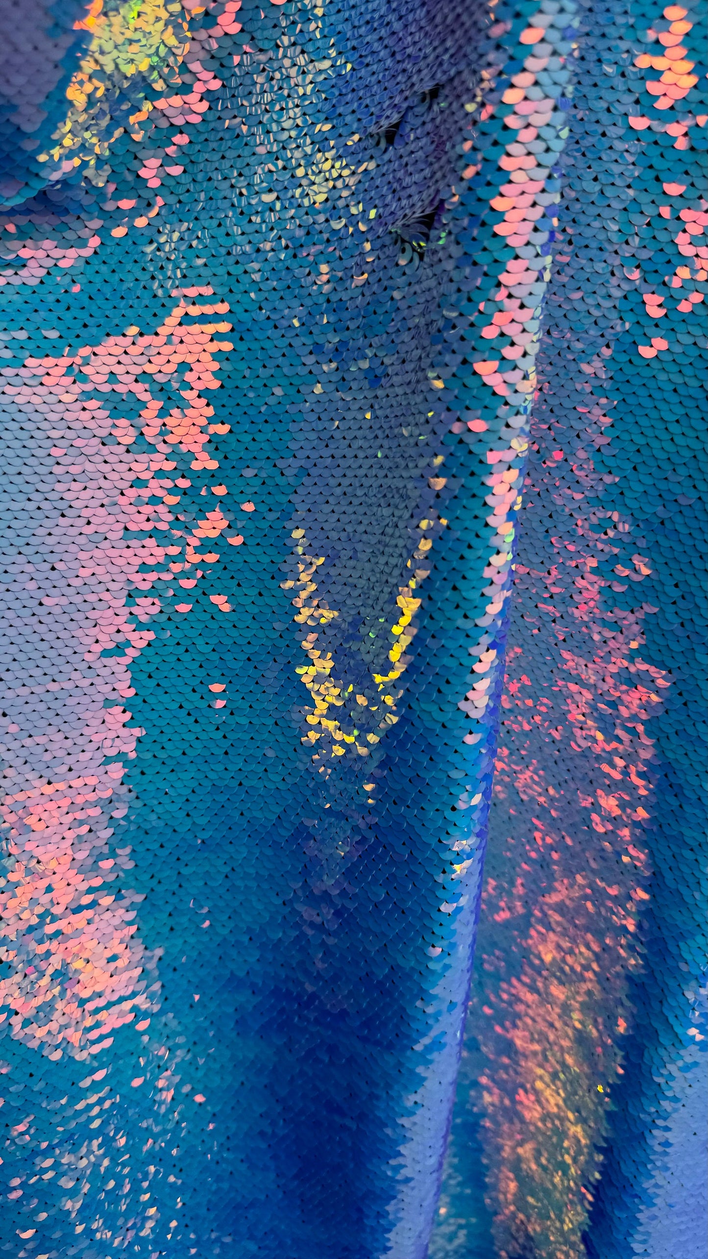 Mermaid sequins Iridescent white on spandex base 2-way stretch 58/60” High quality fabrics by AlexLAFabrics