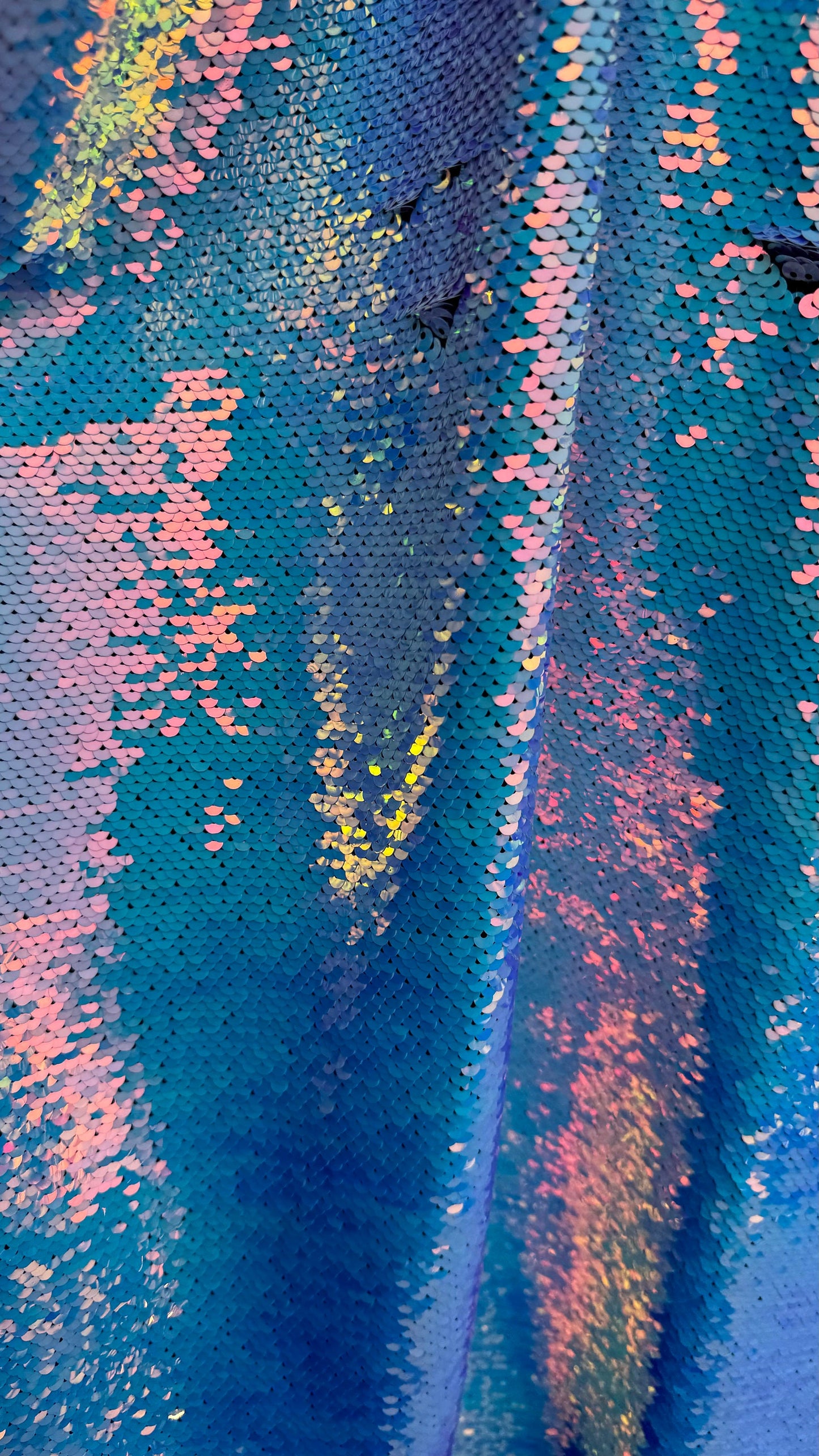 Mermaid sequins Iridescent white on spandex base 2-way stretch 58/60” High quality fabrics by AlexLAFabrics