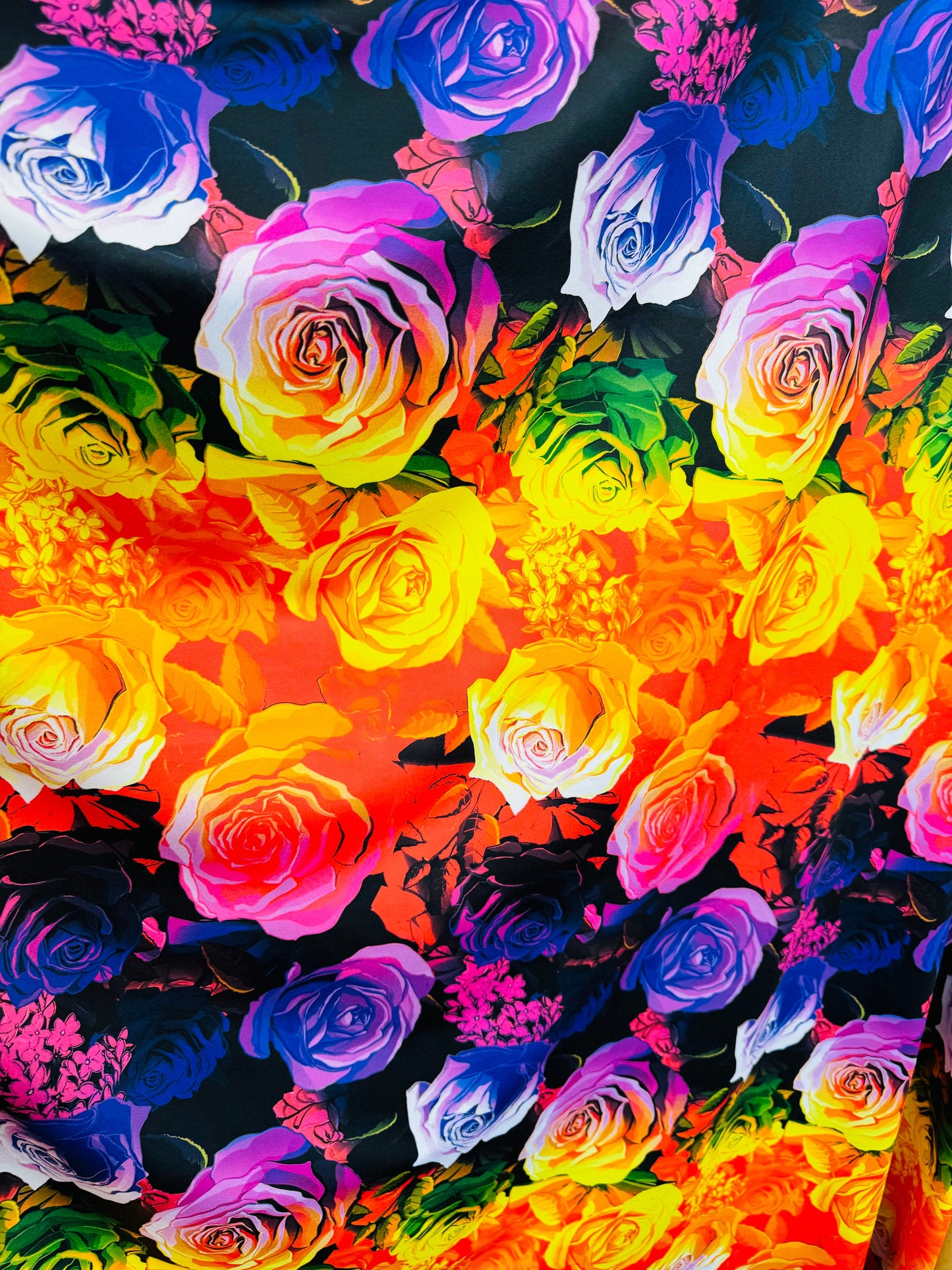 New Ombre Romantic flower design print on great quality of nylon spandex 4-way stretch 58/60” High quality fabrics by AlexLAFabrics