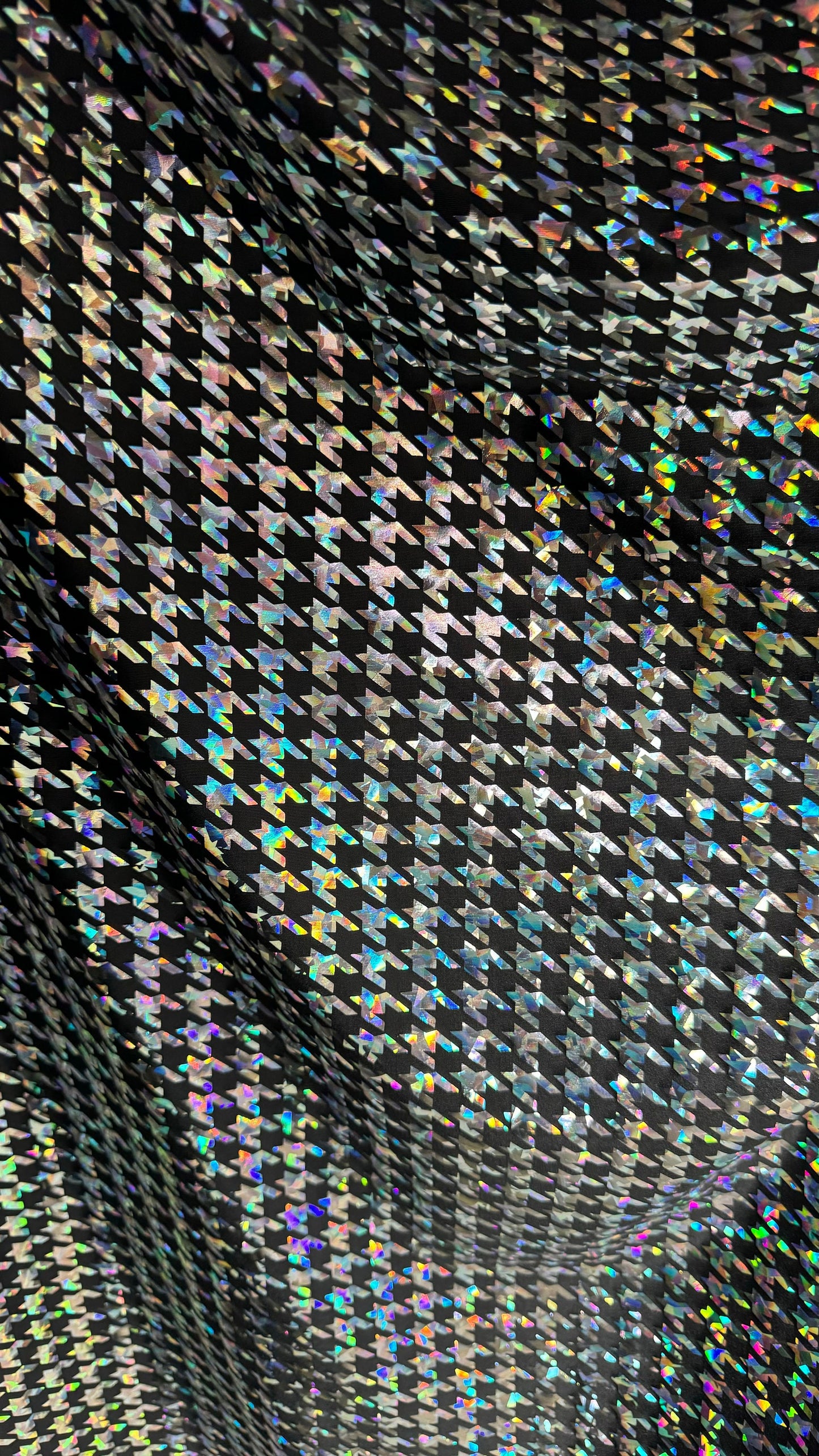 Houndstooth Luxury design metallic hologram poly spandex 2-way stretch 58/60” High quality fabrics by AlexLAFabrics