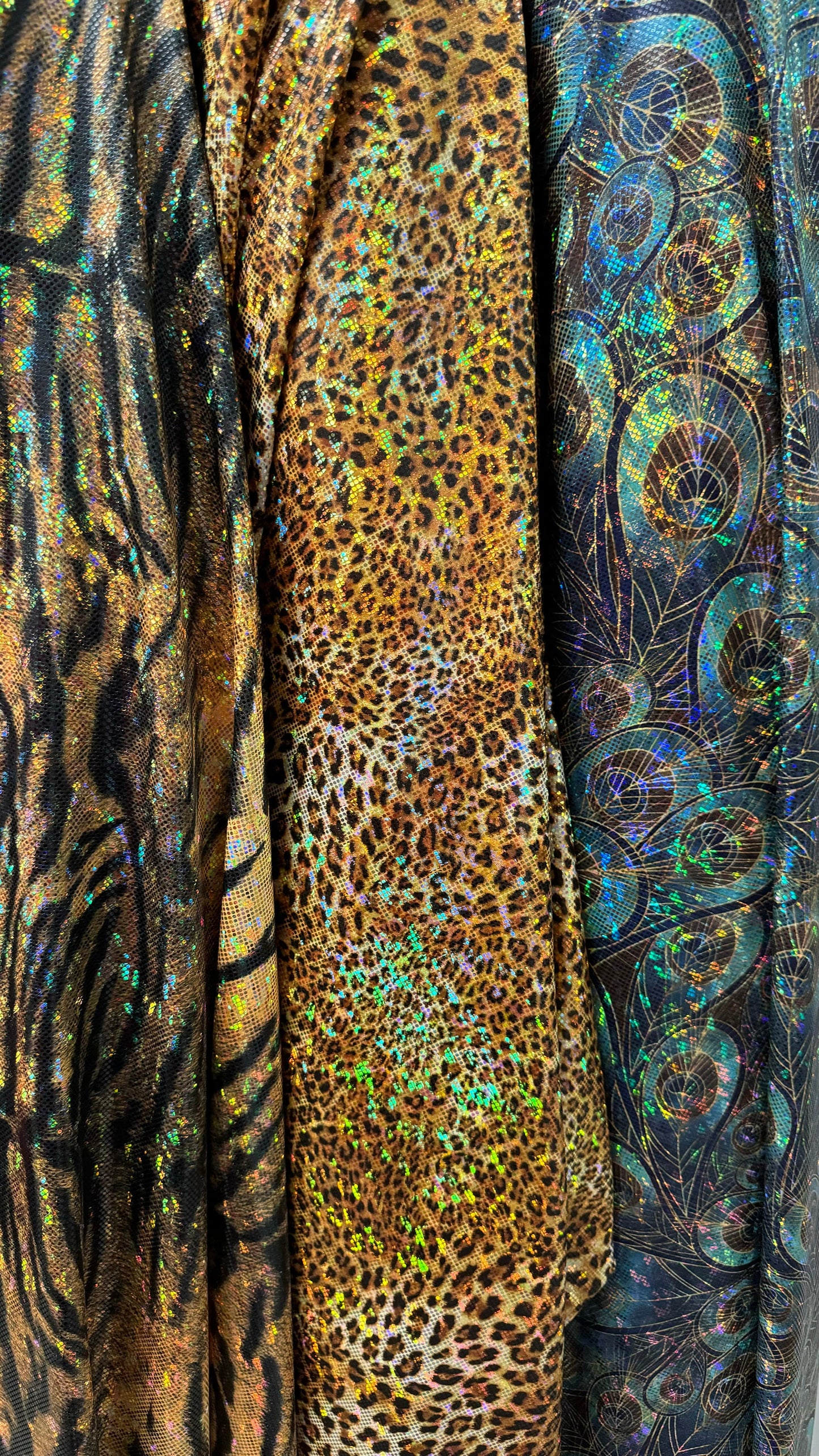 New Luxury designs hologram shattered glass metallic nylon spandex 4-way stretch 58/60” High quality fabrics by AlexLAFabrics