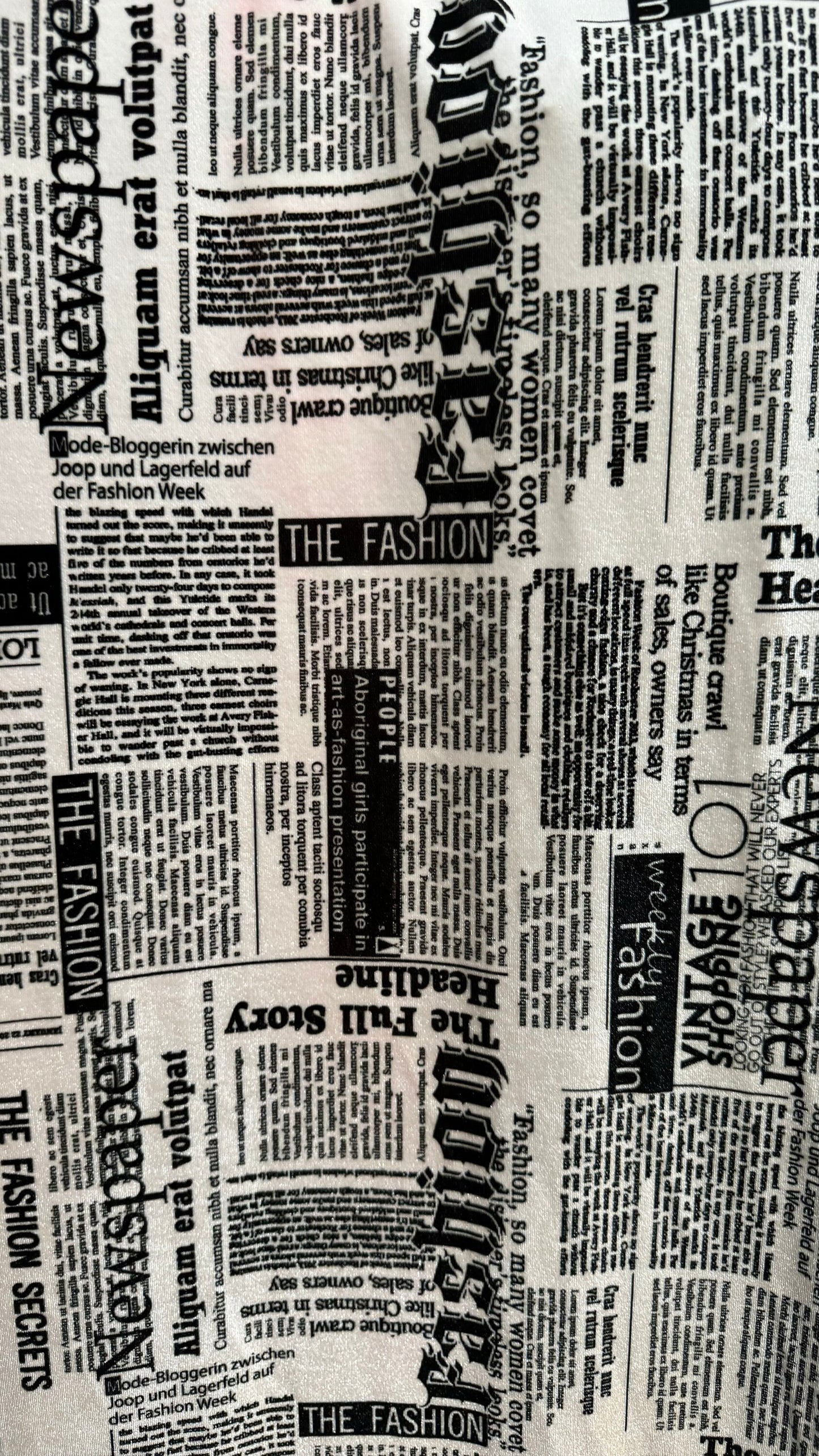 Newspaper design print on great quality of stretch velvet 4-way stretch 58/60” High quality fabrics by AlexLAFabrics