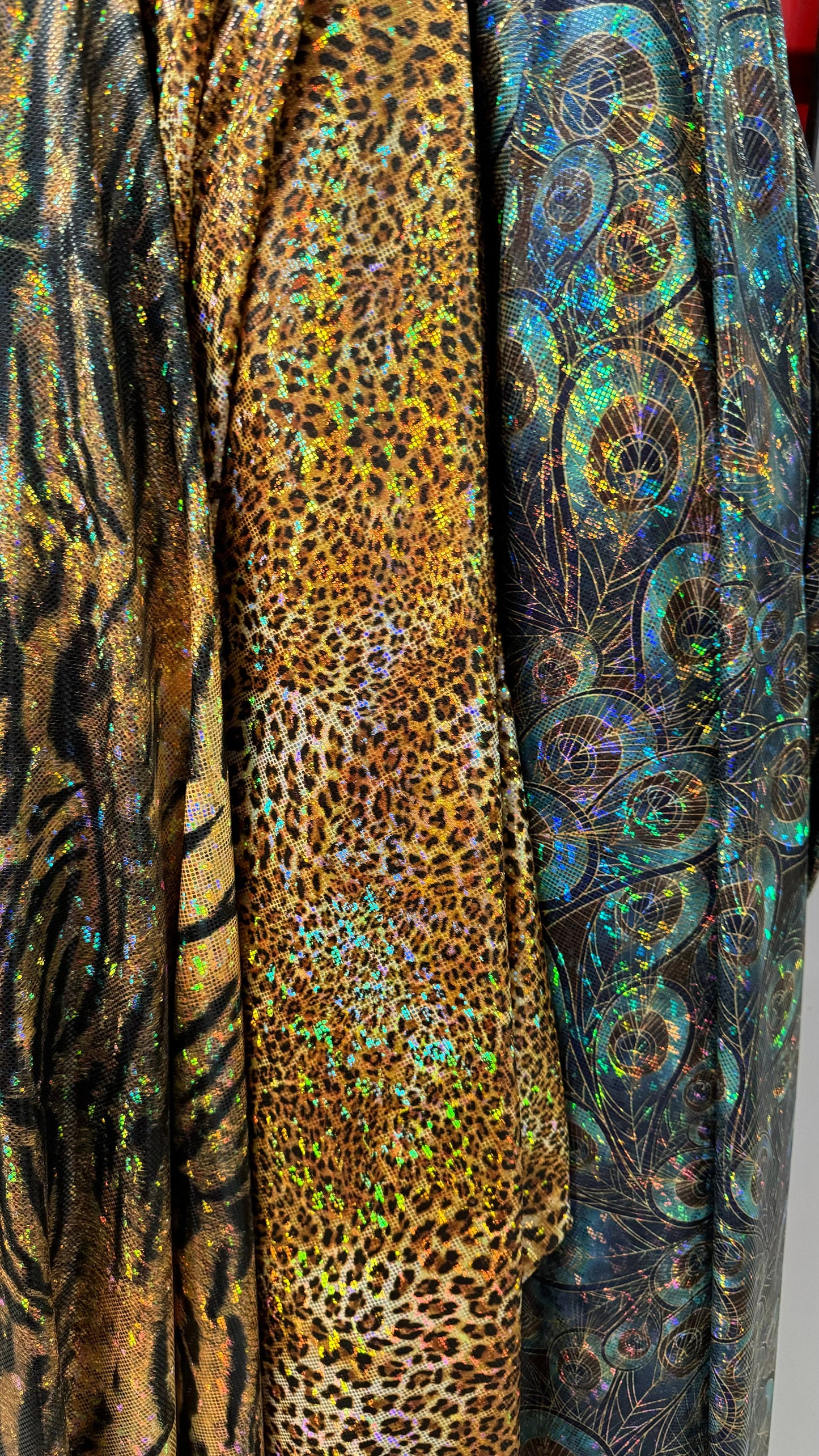 New Luxury designs hologram shattered glass metallic nylon spandex 4-way stretch 58/60” High quality fabrics by AlexLAFabrics
