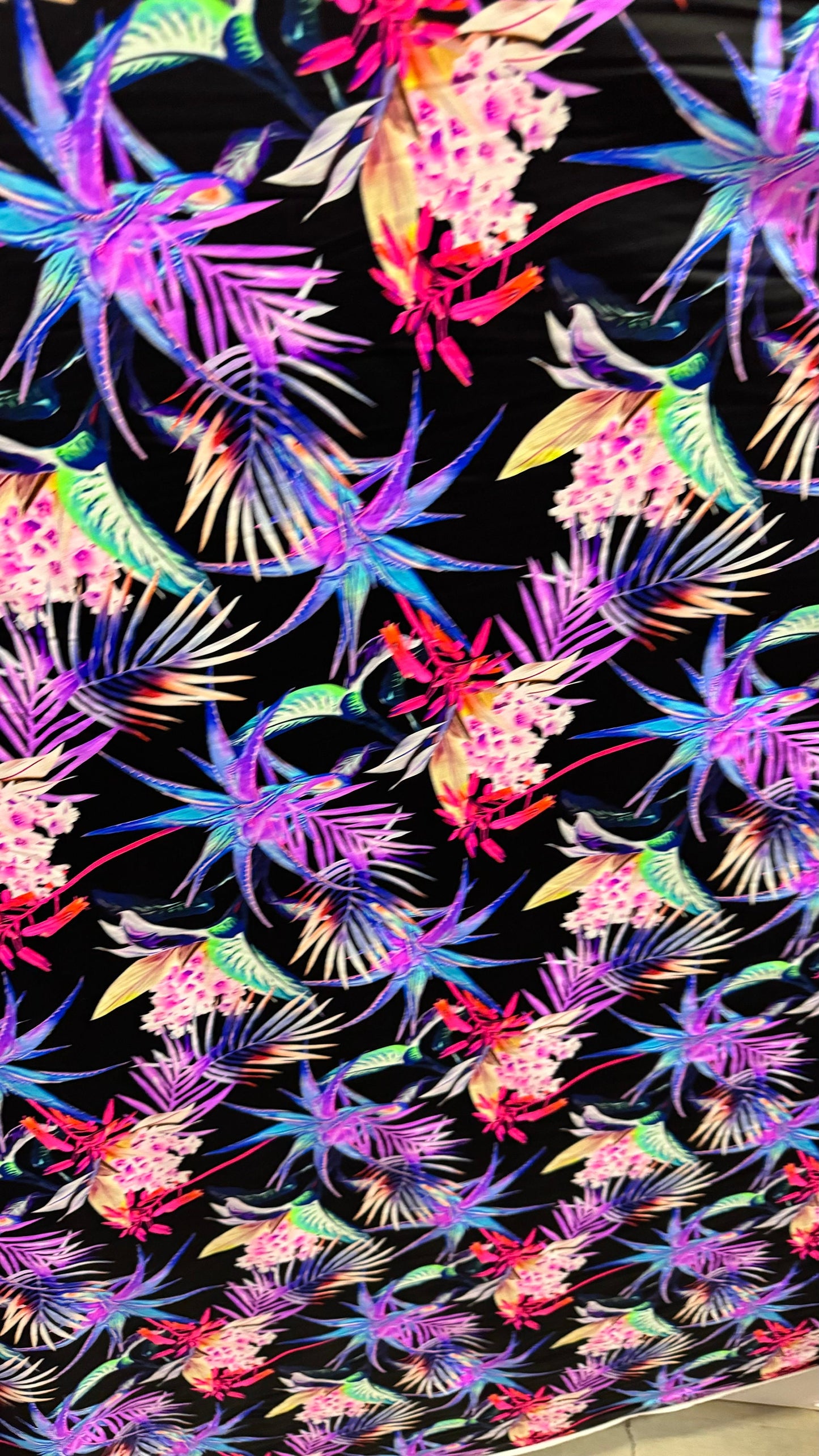New Tropical design Black/Multicolor print on best quality of nylon spandex 4-way stretch 58/60” High Quality fabrics by AlexLAFabrics