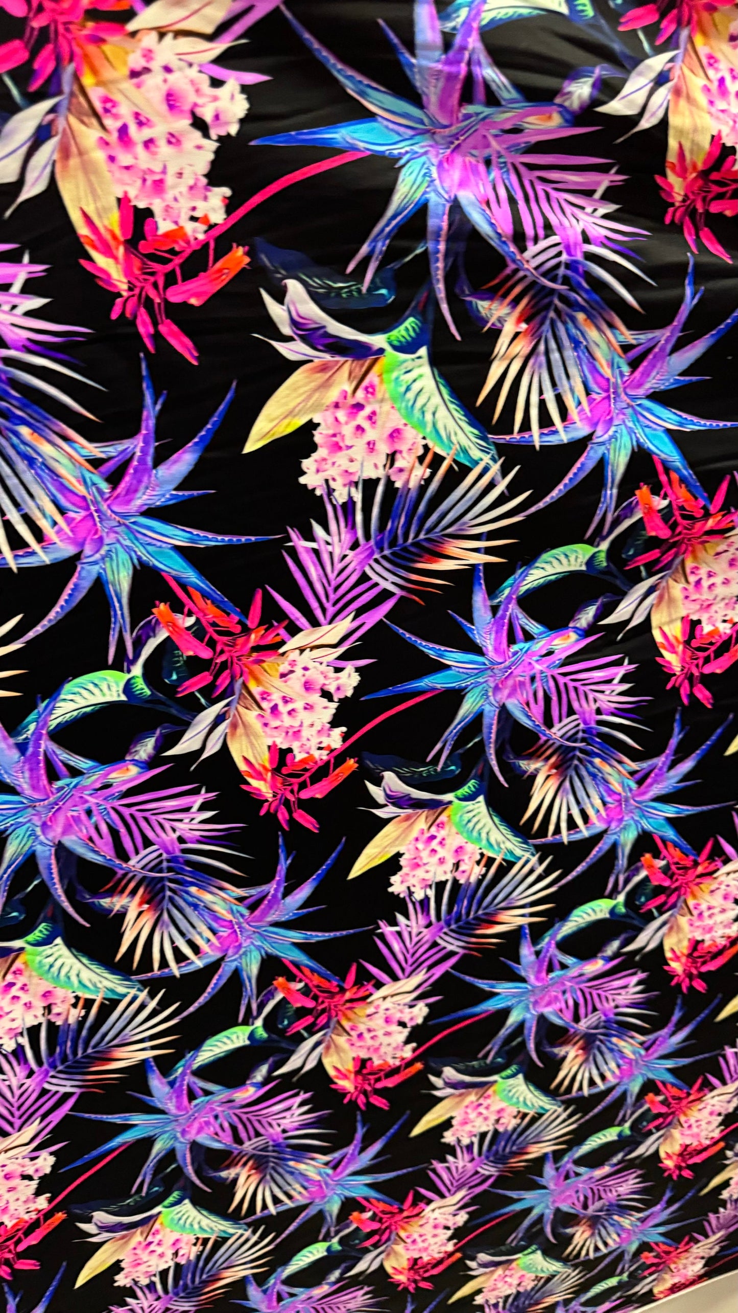 New Tropical design Black/Multicolor print on best quality of nylon spandex 4-way stretch 58/60” High Quality fabrics by AlexLAFabrics