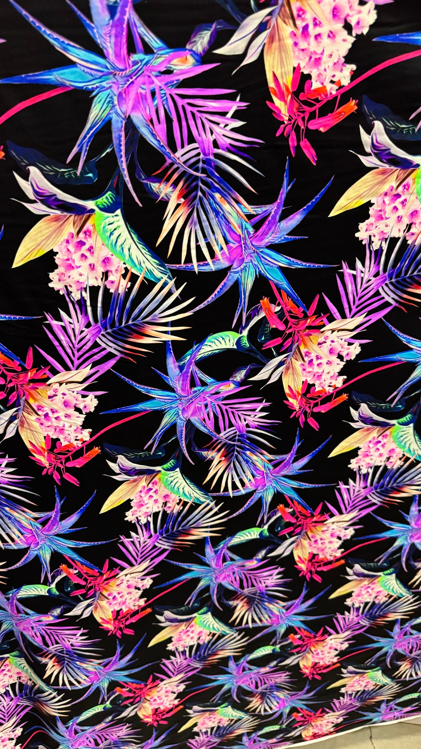 New Tropical design Black/Multicolor print on best quality of nylon spandex 4-way stretch 58/60” High Quality fabrics by AlexLAFabrics