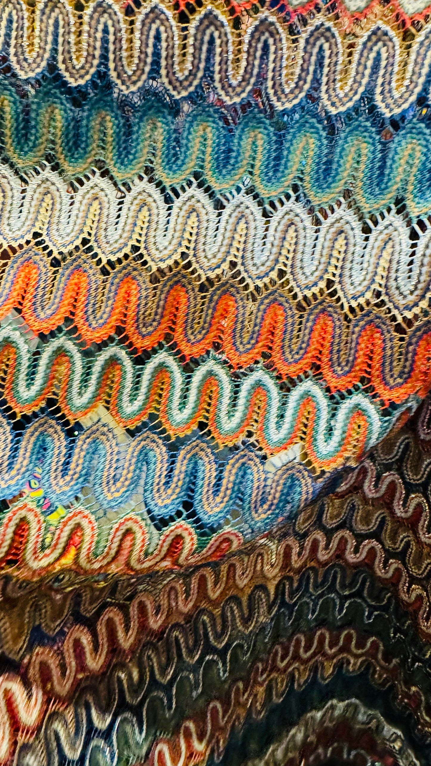 Crochet spandex lace design Multicolor 4-way stretch 55/57” High quality fabrics by AlexLAFabrics