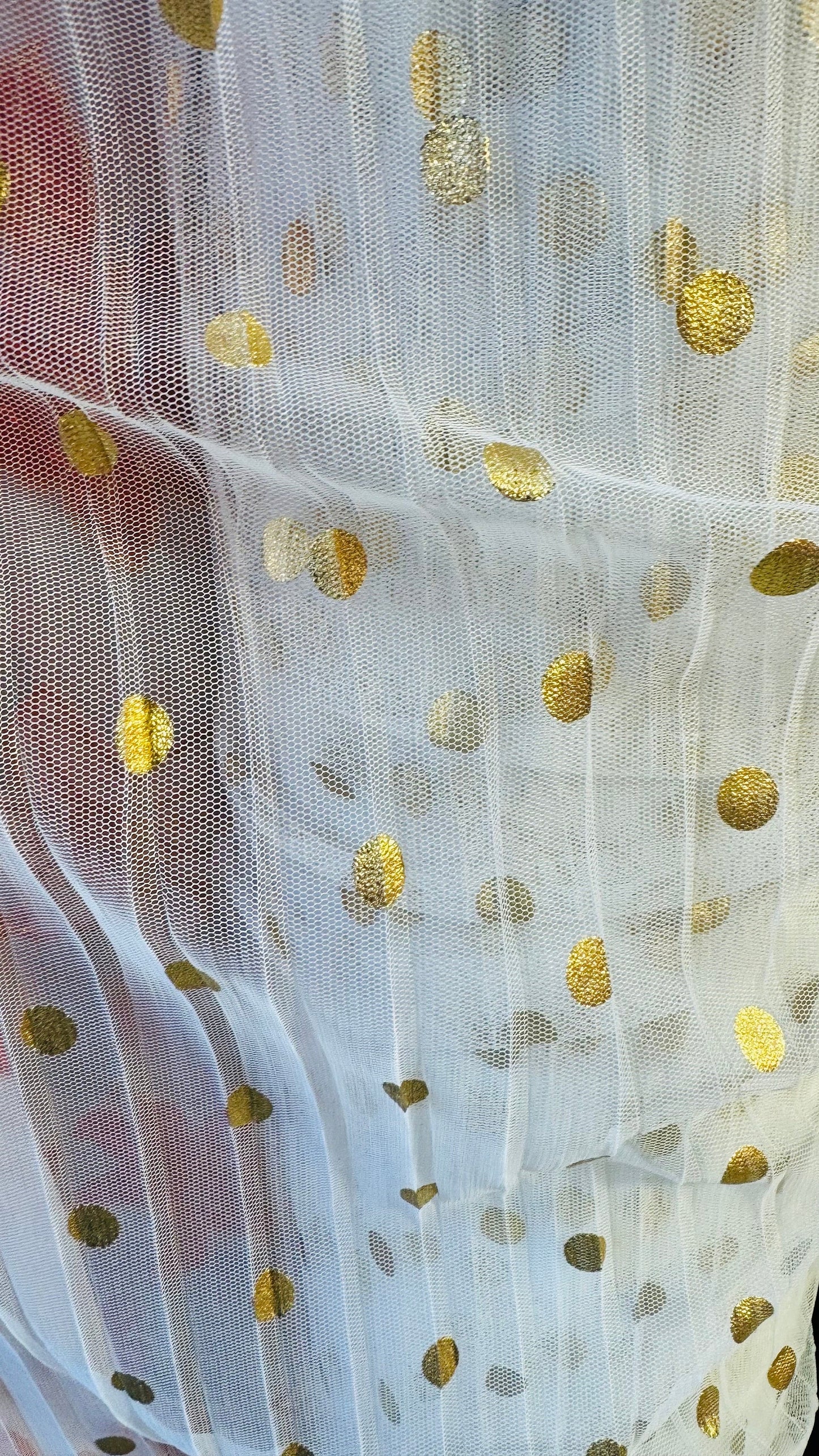 Polka Dots metallic design on Pleated mesh 2-way stretch 58/60” High quality fabrics by AlexLAFabrics